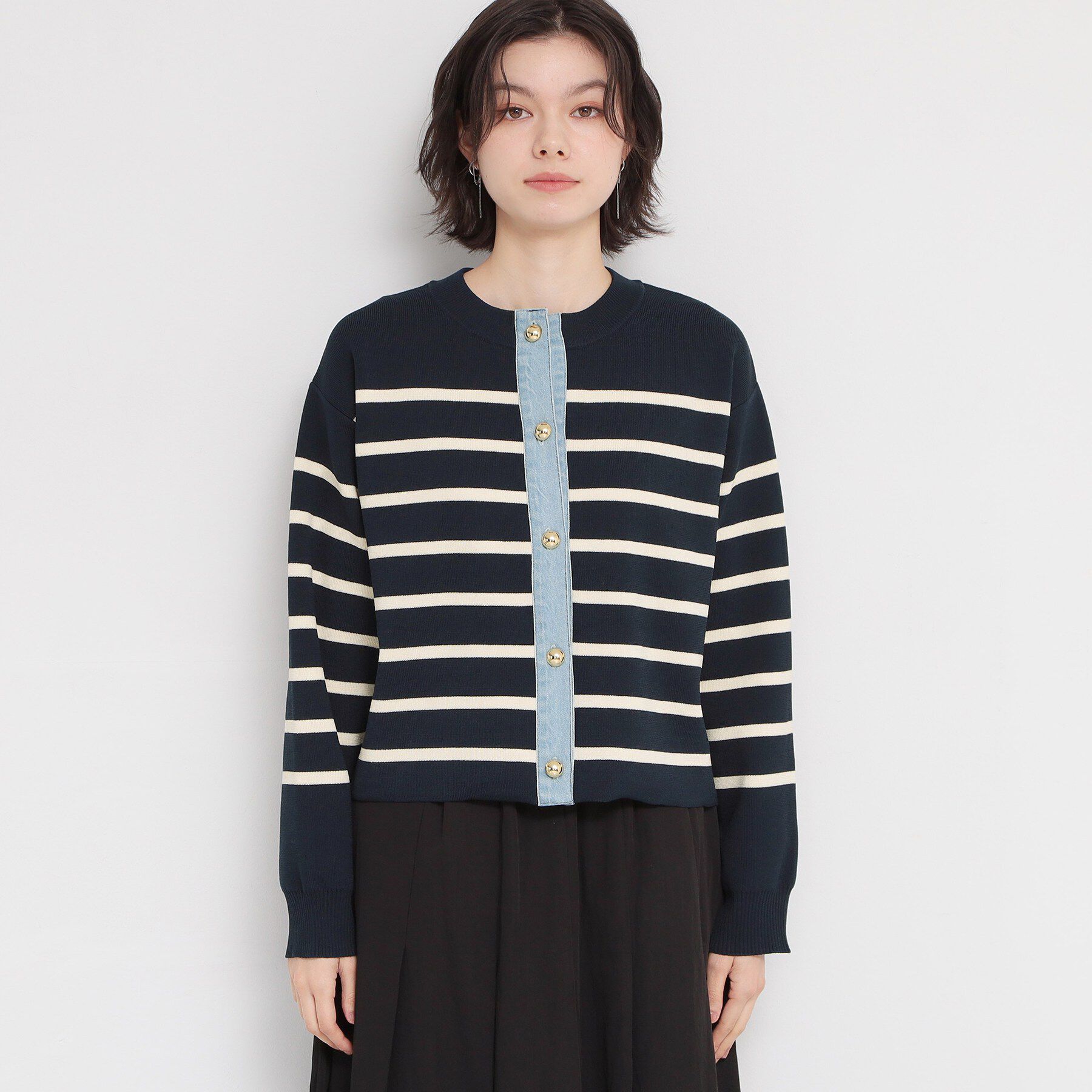 THE SHOP TK「デニム切替カーディガン」|カーディガン|