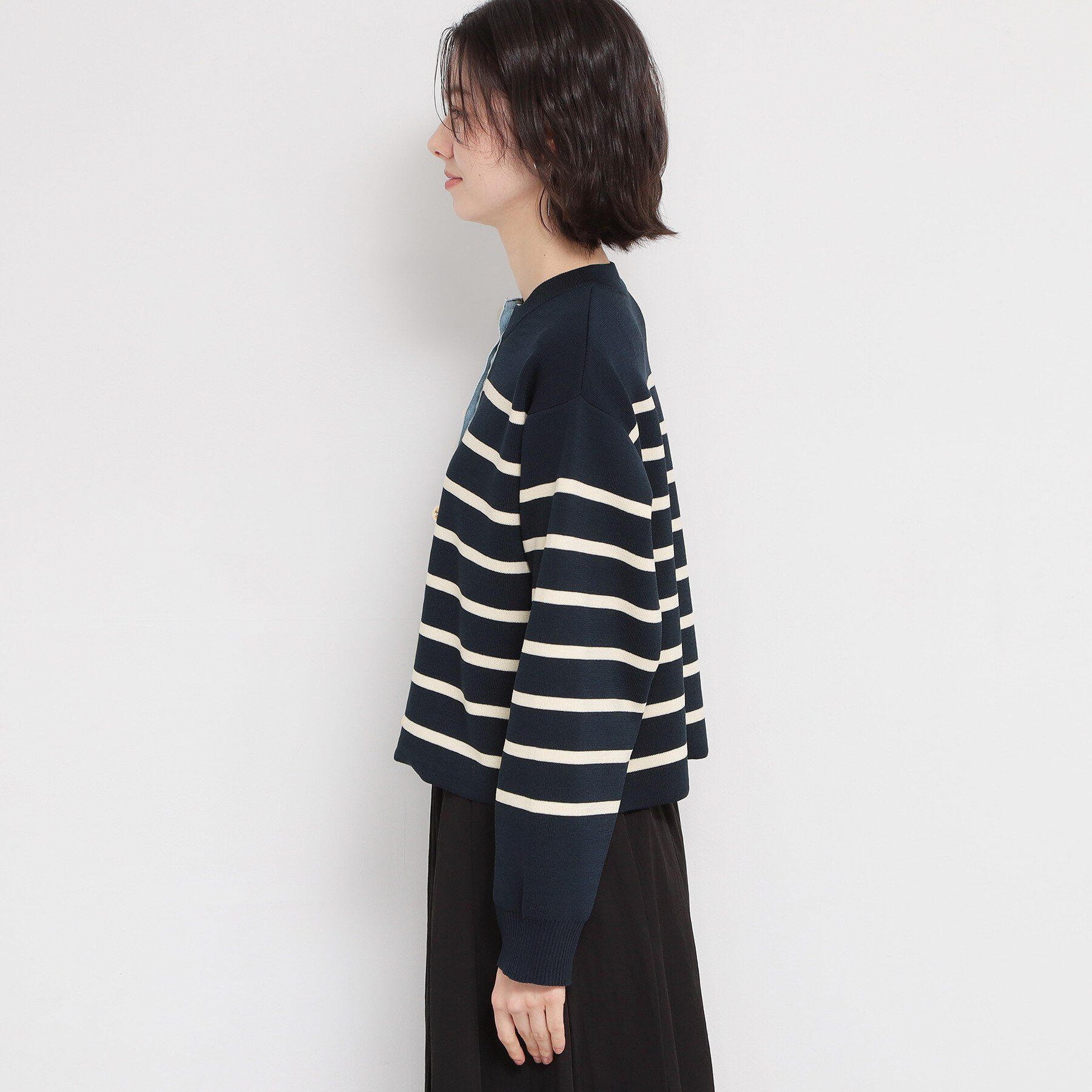 THE SHOP TK「デニム切替カーディガン」|カーディガン|