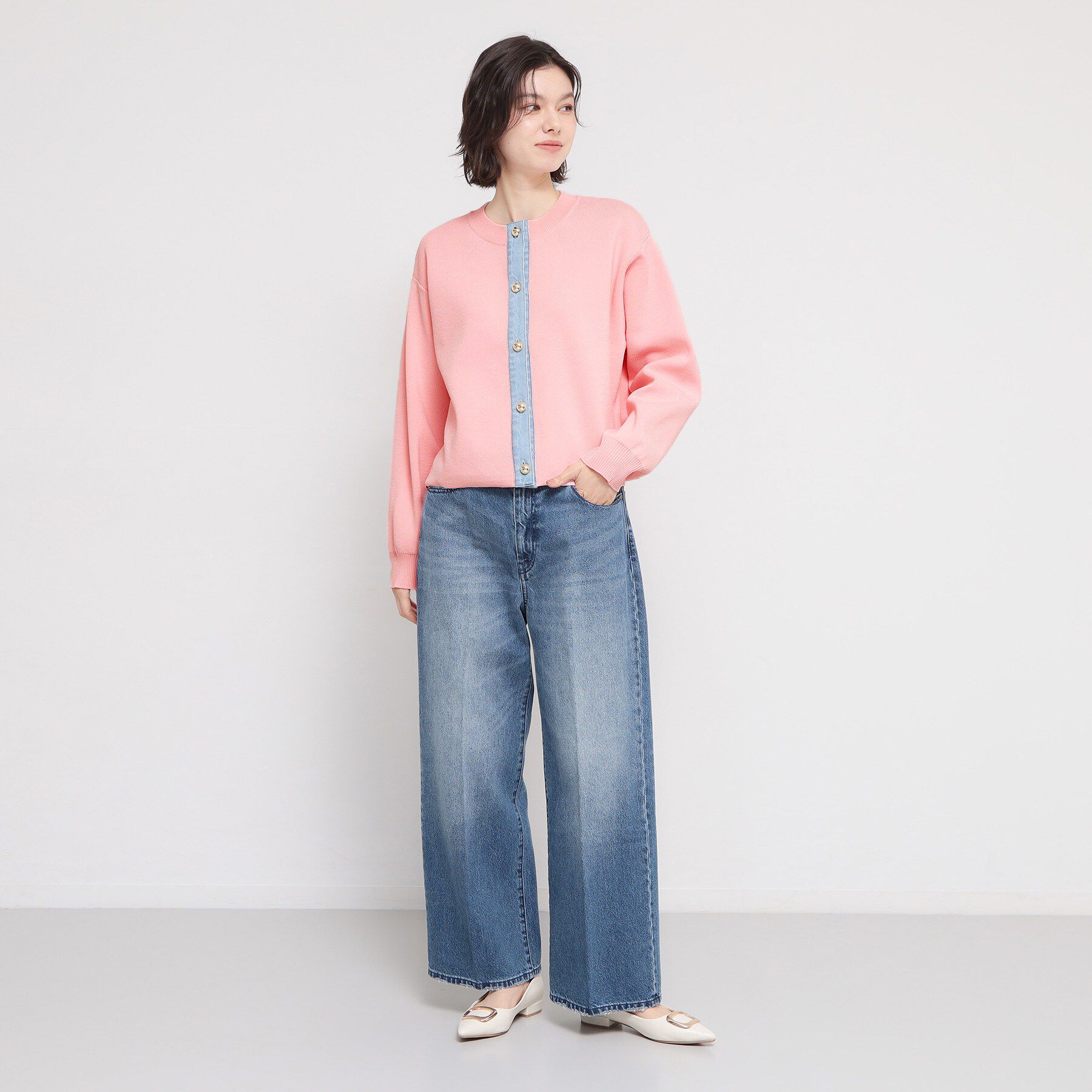 THE SHOP TK「デニム切替カーディガン」|カーディガン|