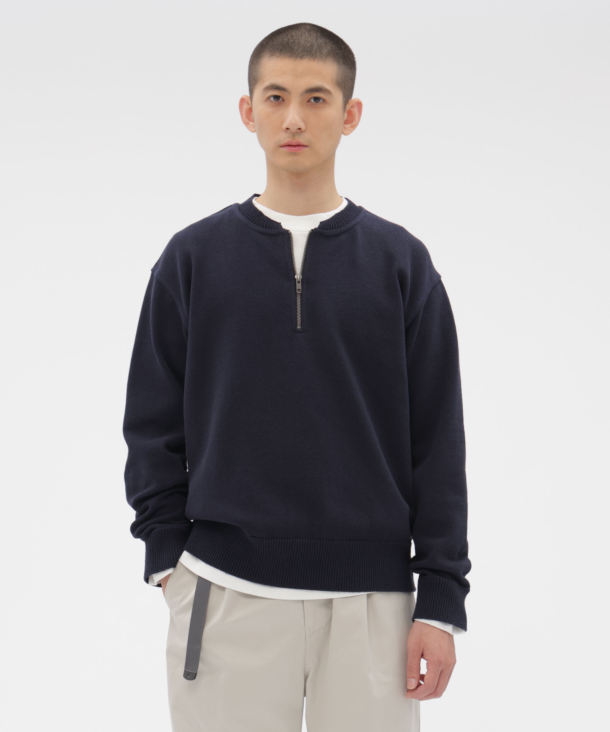 MHL.「DENSE ECO PLATED COTTON KNITWEAR」|ニット・セーター|DARK NAVY1