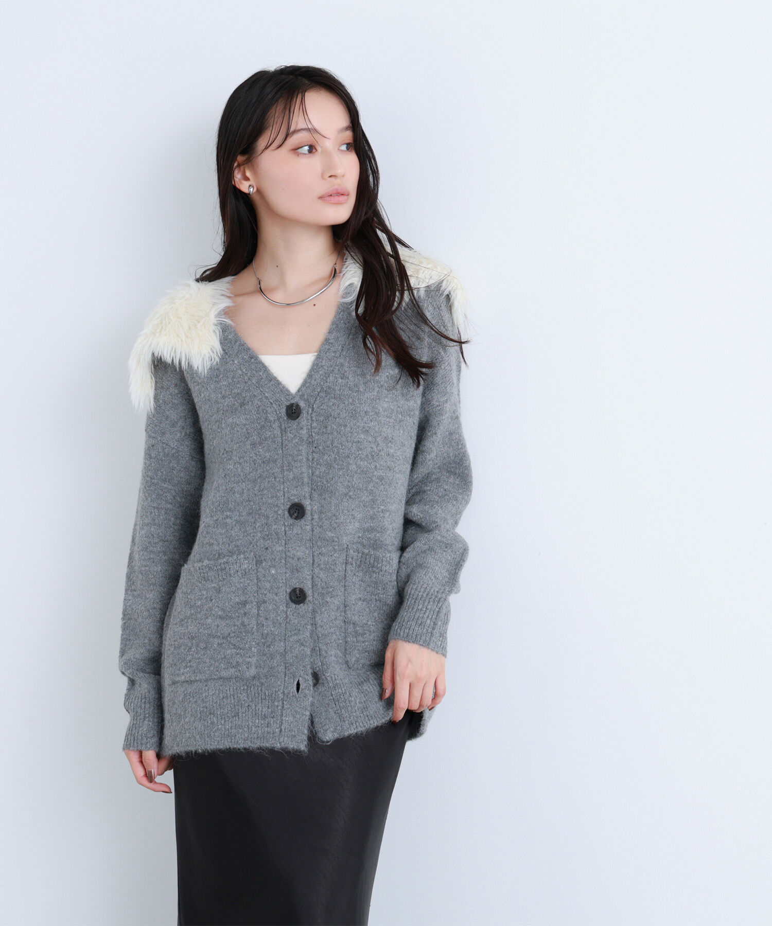  「フェイクファー付ボクシーカーディガン」|ニット・セーター|