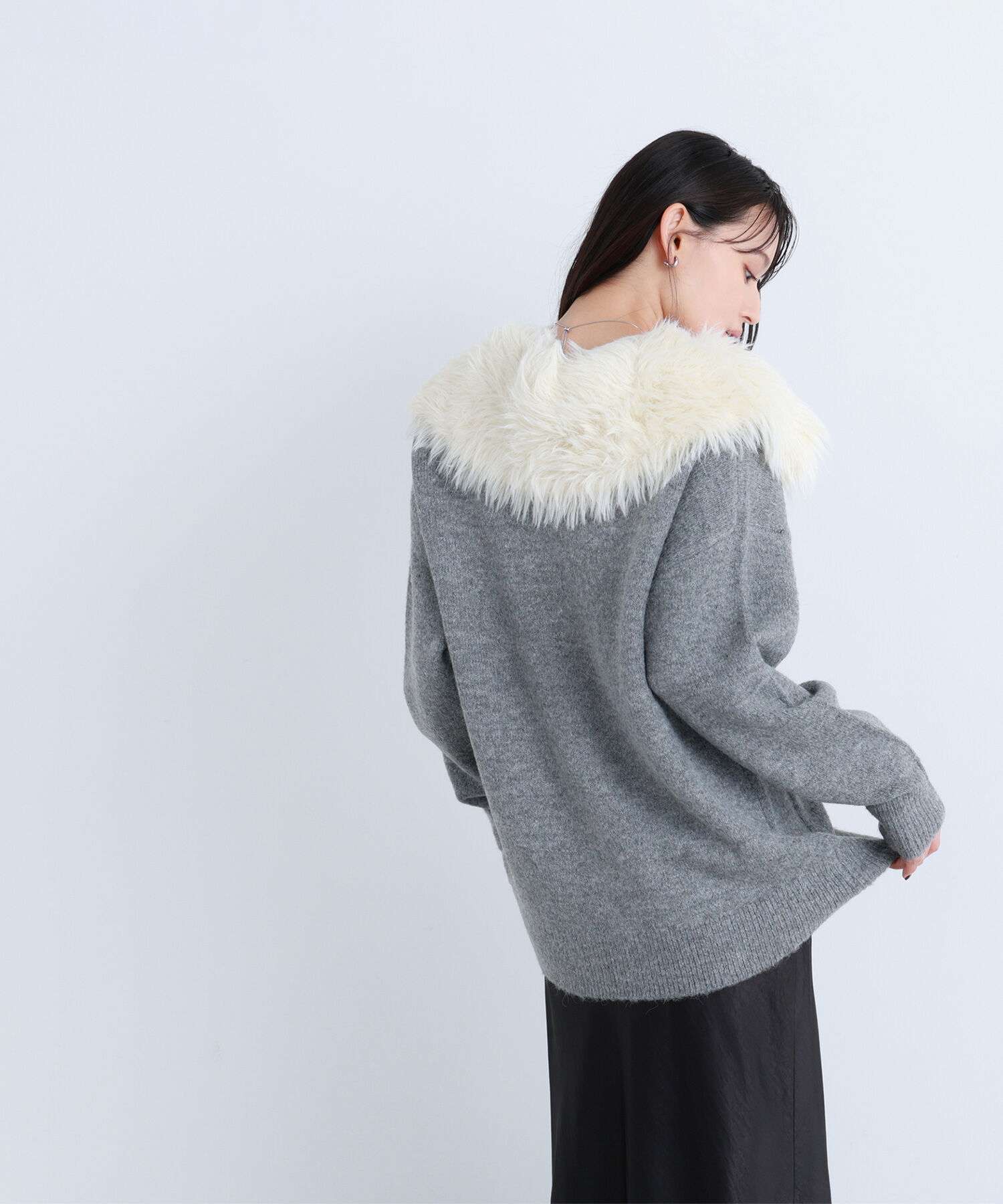 「フェイクファー付ボクシーカーディガン」|ニット・セーター|