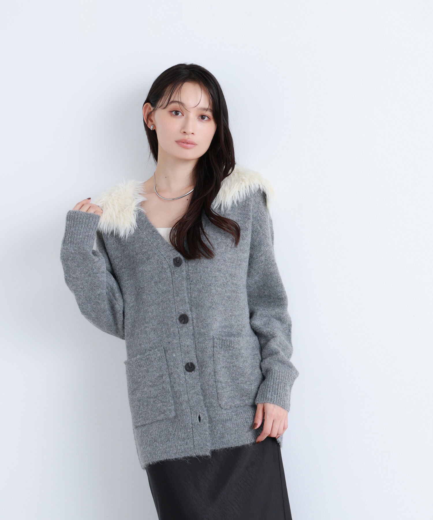  「フェイクファー付ボクシーカーディガン」|ニット・セーター|