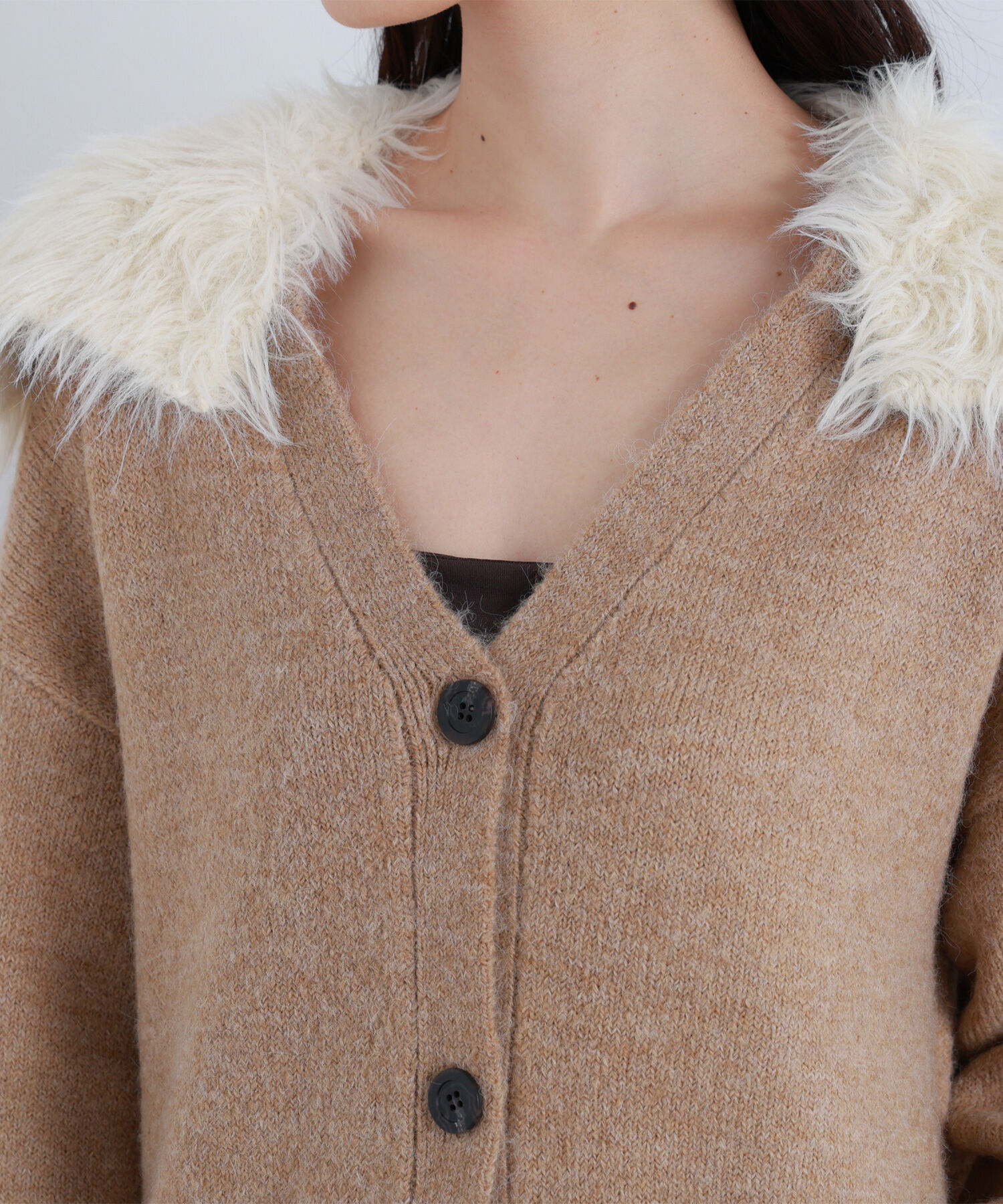  「フェイクファー付ボクシーカーディガン」|ニット・セーター|