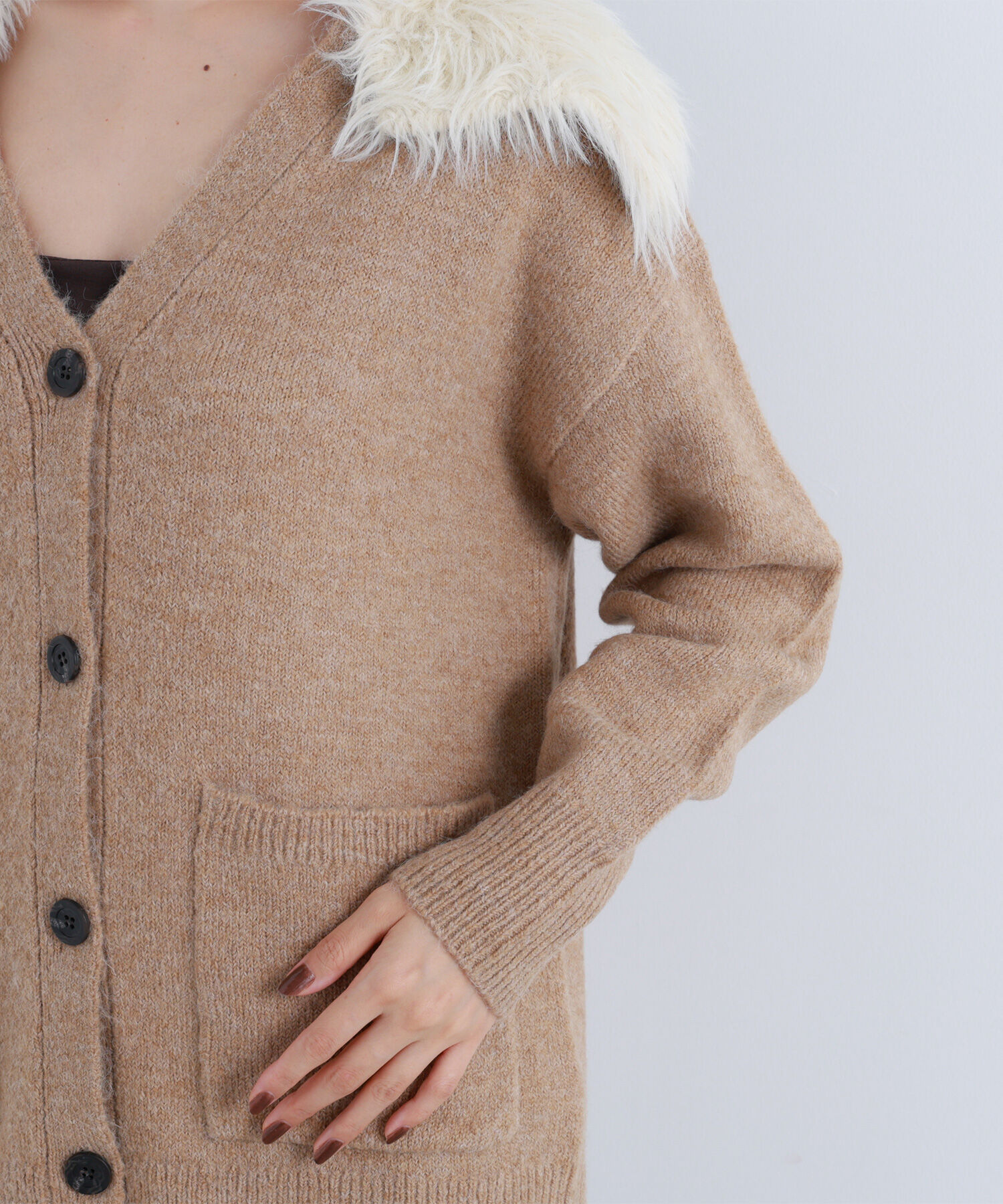  「フェイクファー付ボクシーカーディガン」|ニット・セーター|