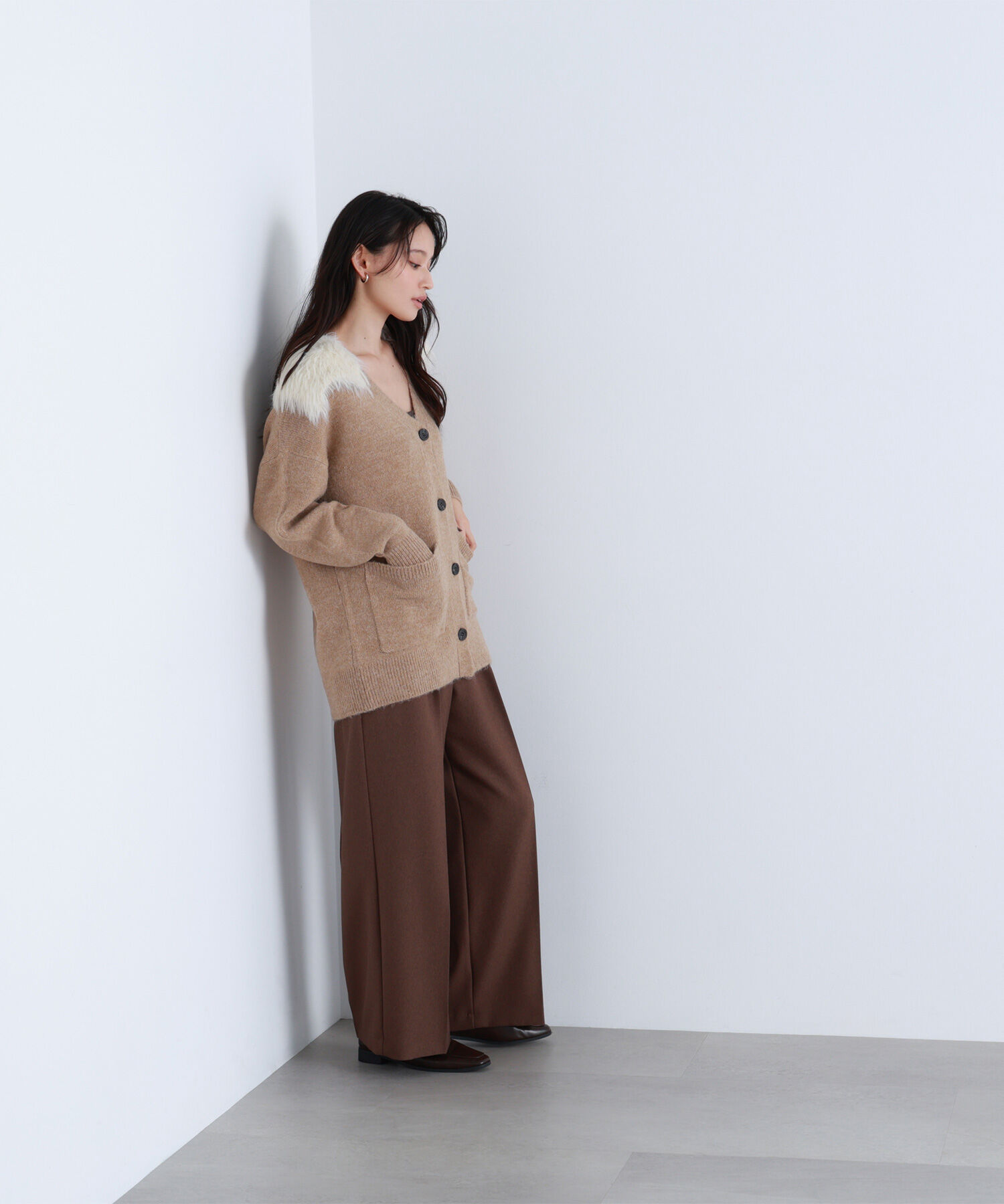  「フェイクファー付ボクシーカーディガン」|ニット・セーター|