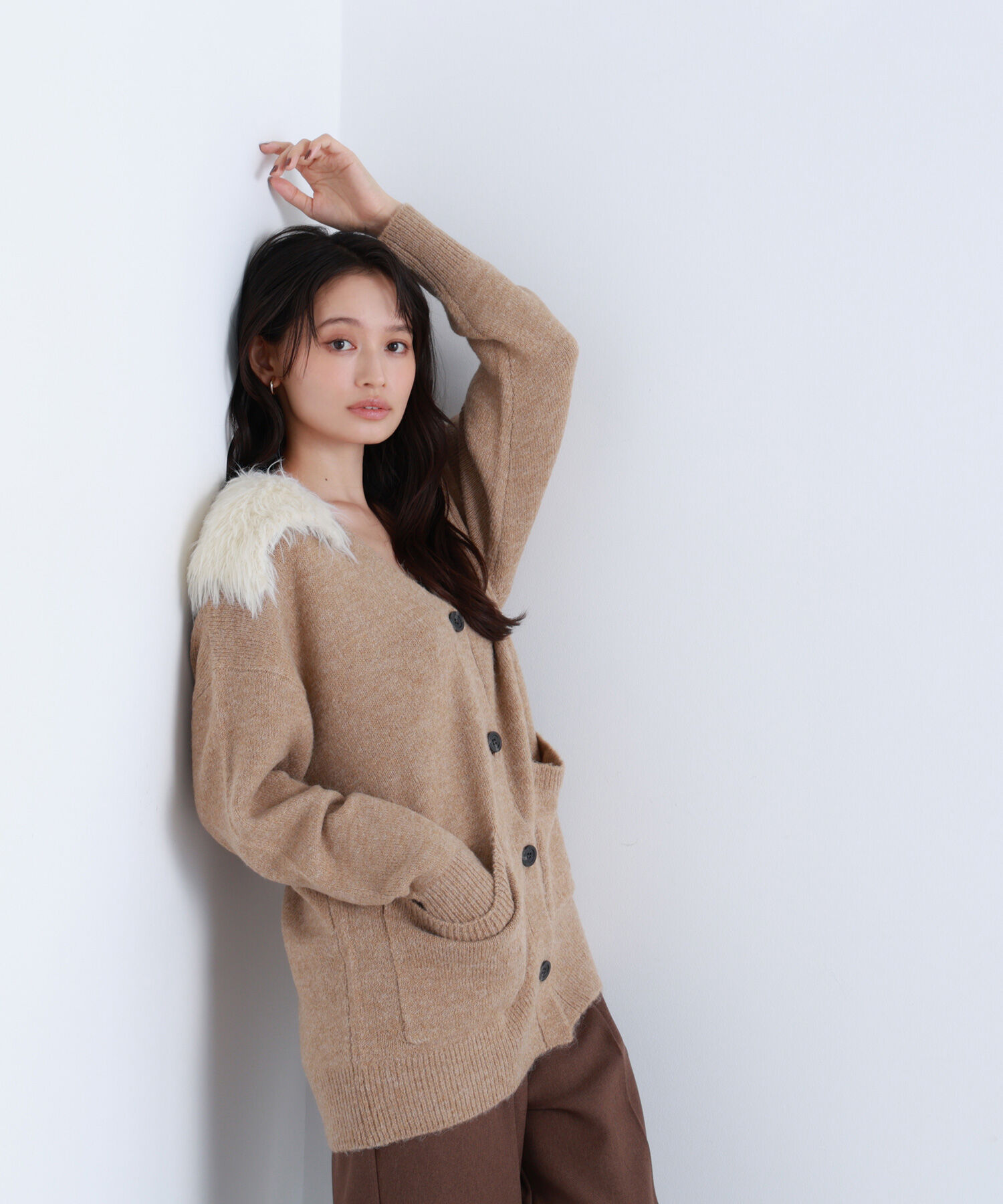  「フェイクファー付ボクシーカーディガン」|ニット・セーター|
