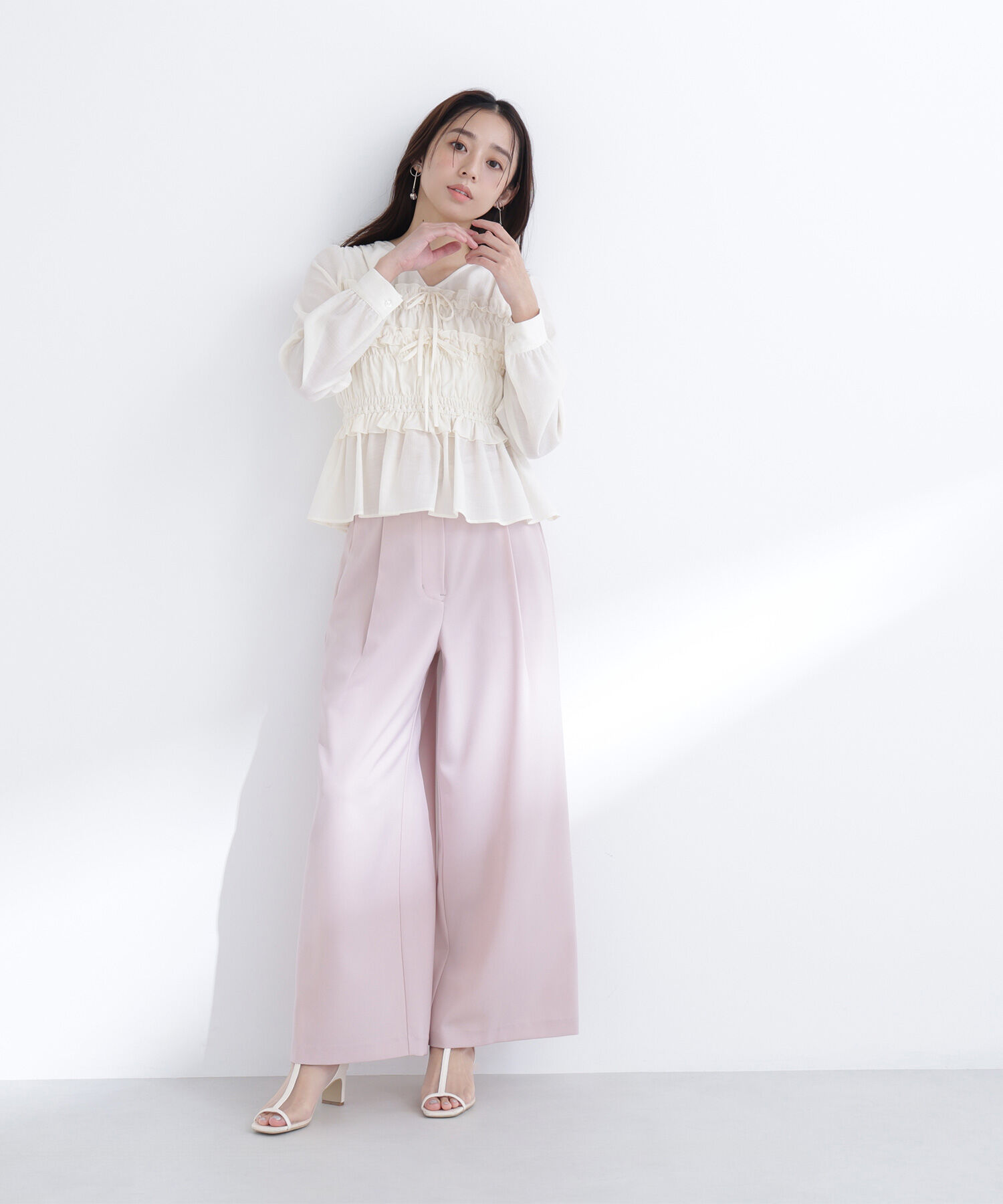  「ベルテッドタックワイドパンツ」|その他|ピンク