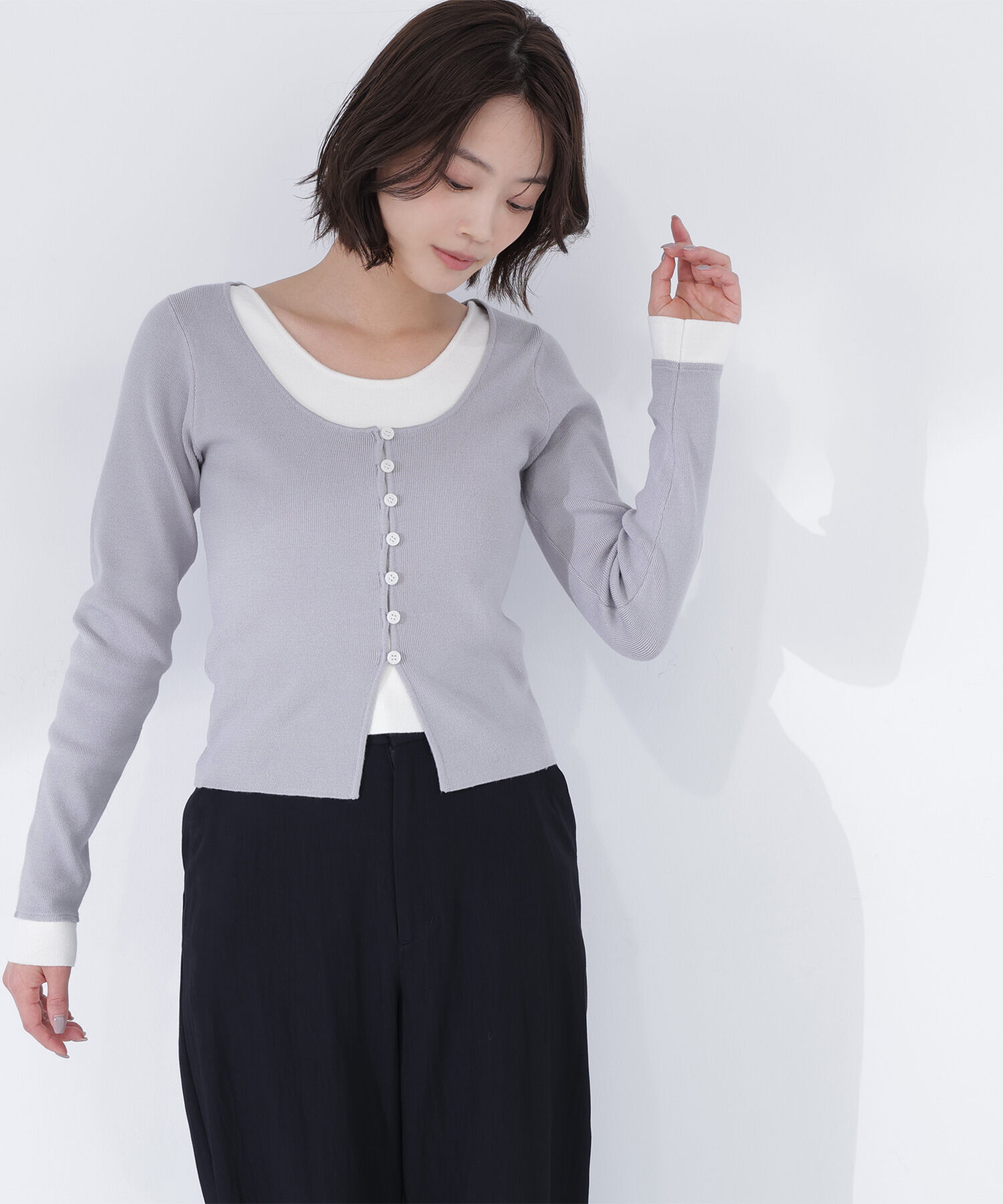  「レイヤードライクニット」|ニット・セーター|グレー