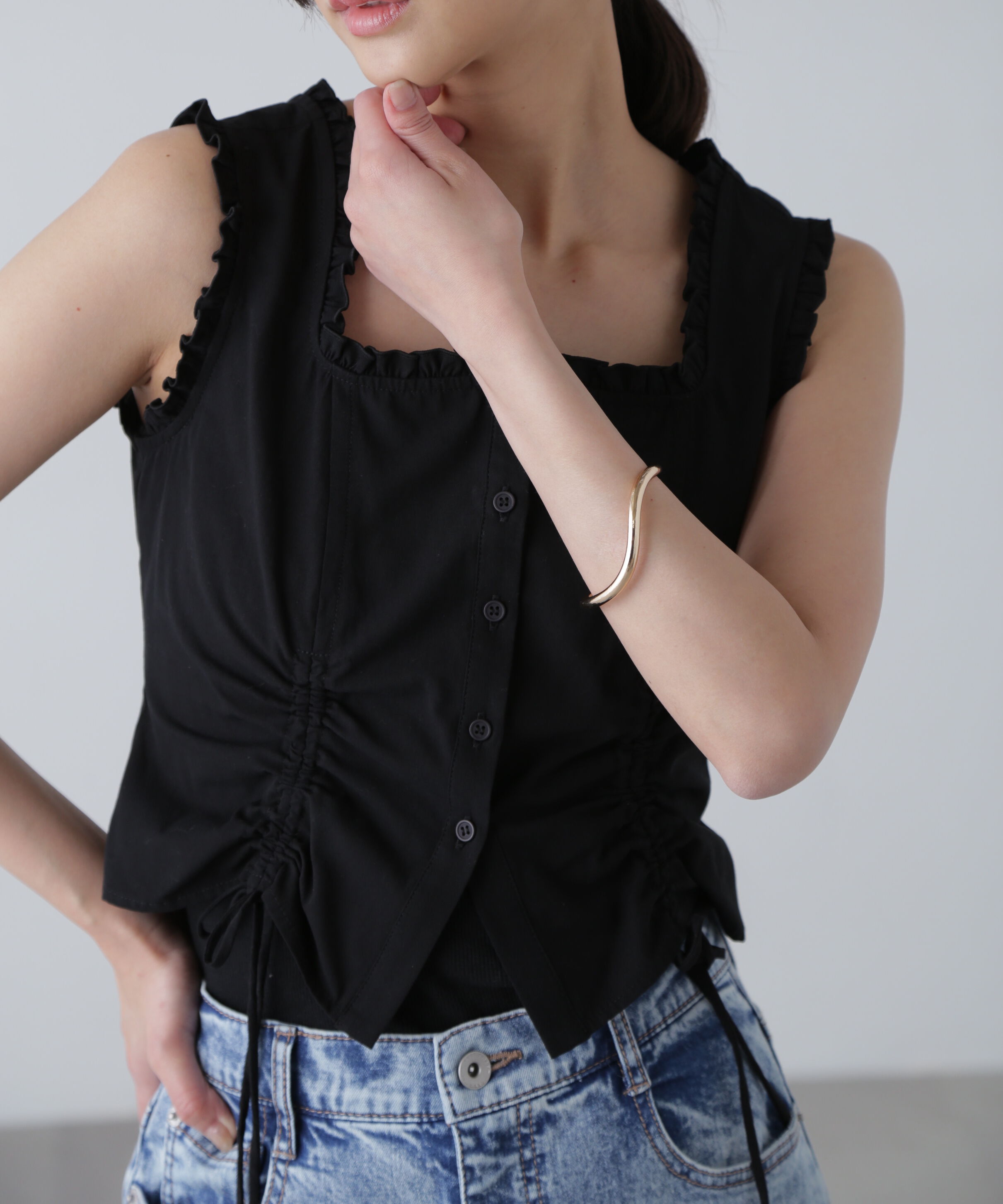  「ドロストノースリーブブラウス」|シャツ・ブラウス|