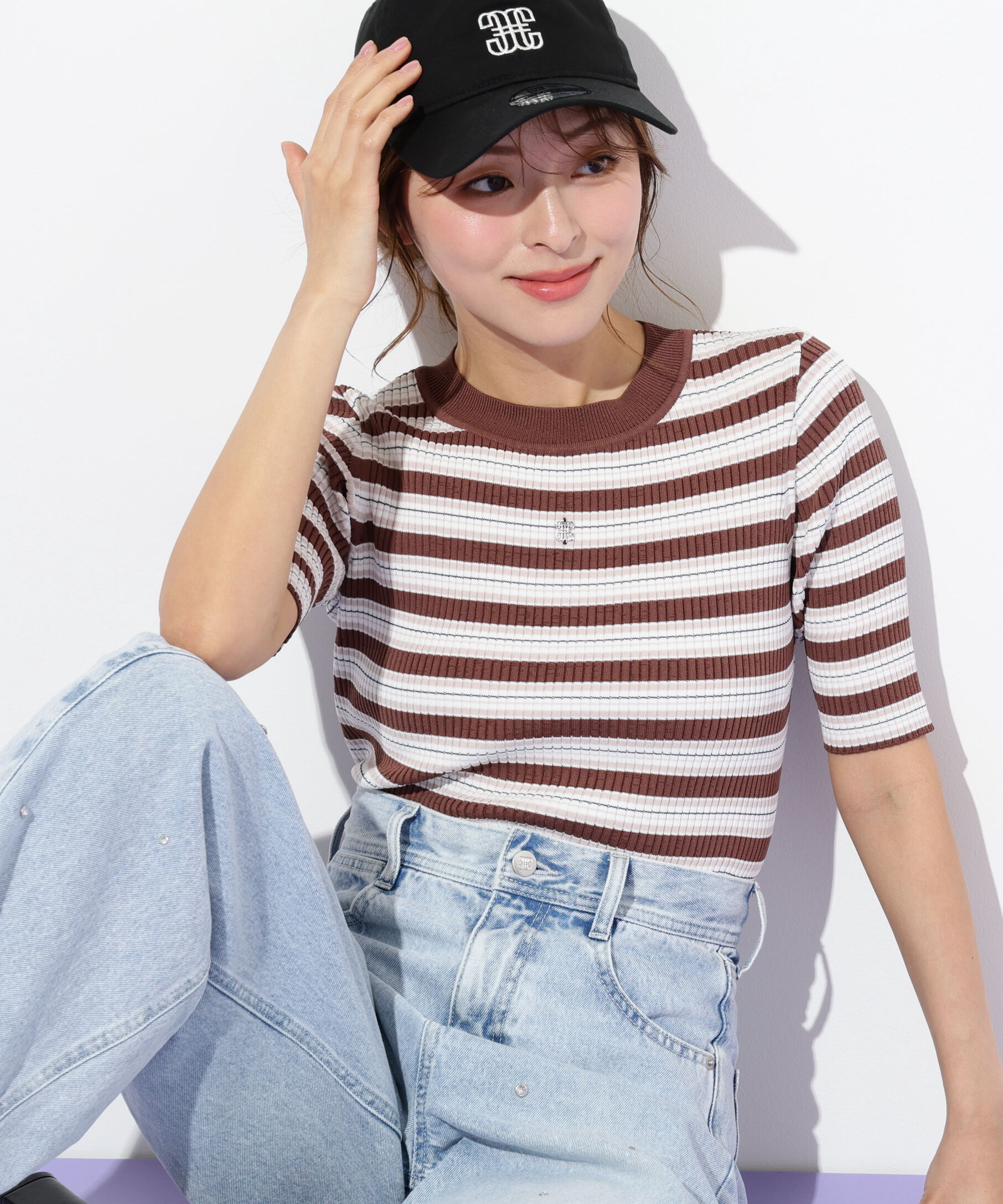  「マルチボーダーニット」|ニット・セーター|ブラウン1