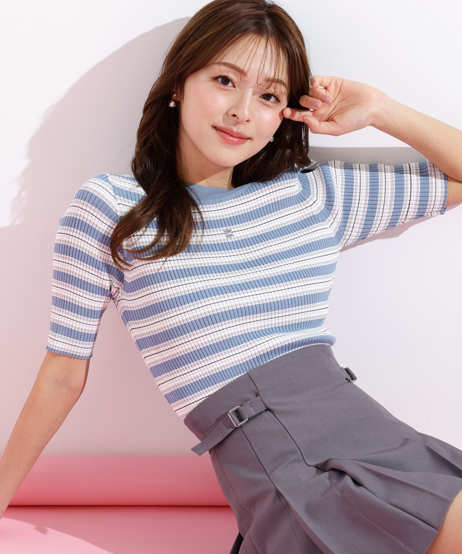  「マルチボーダーニット」|ニット・セーター|ブルー1