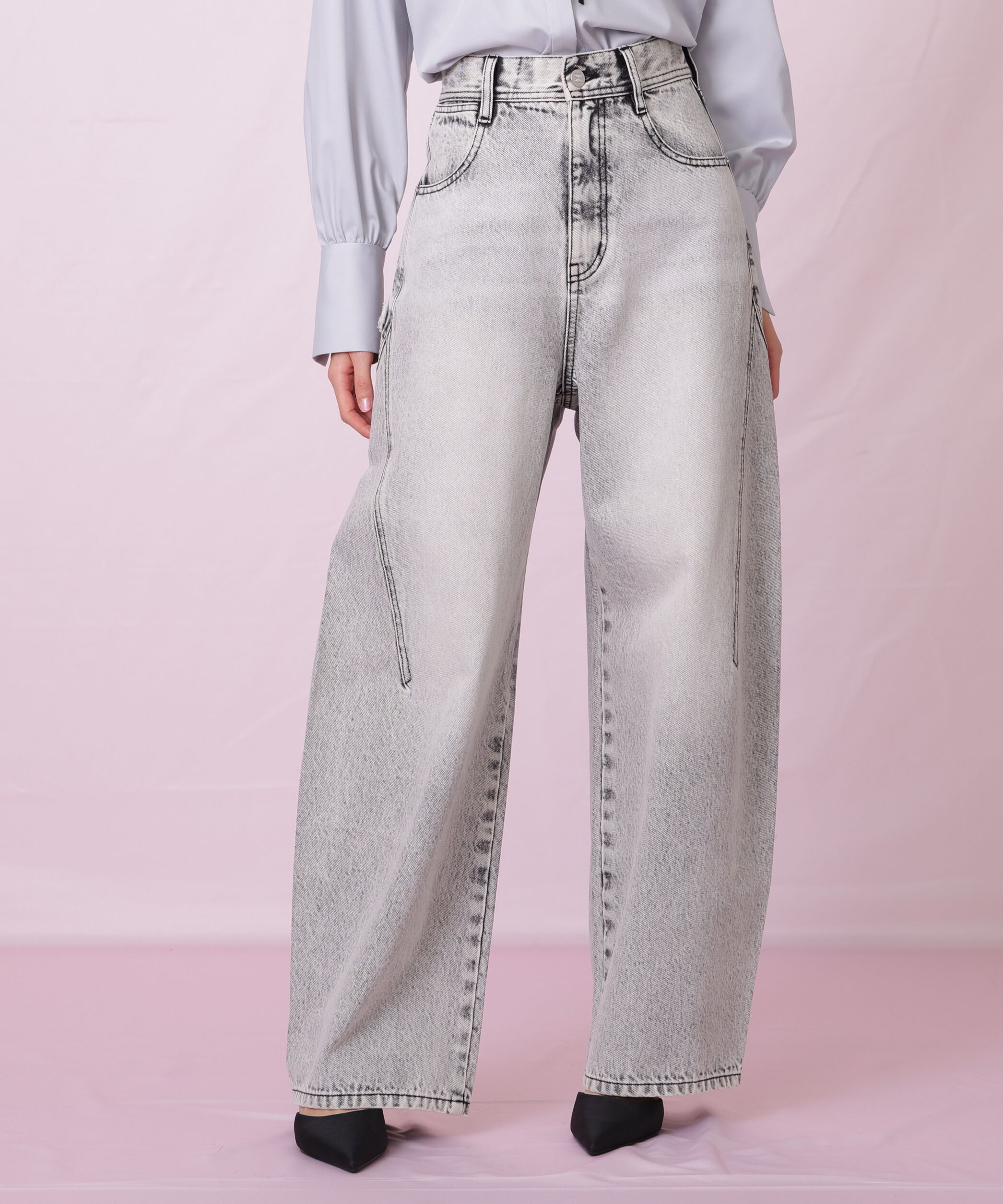  「リボン加工カーブパネルデニムパンツ」|その他|