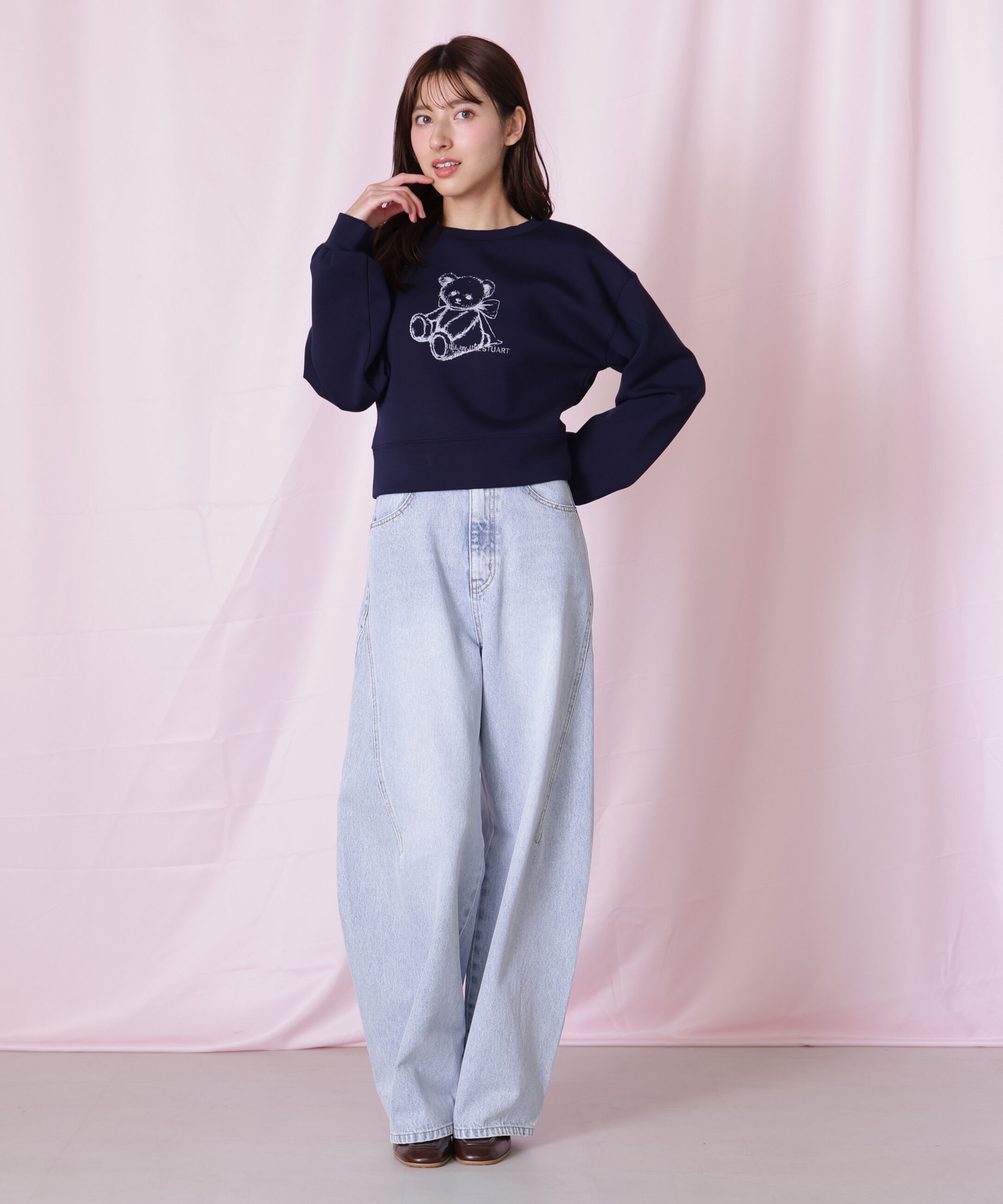  「リボン加工カーブパネルデニムパンツ」|その他|