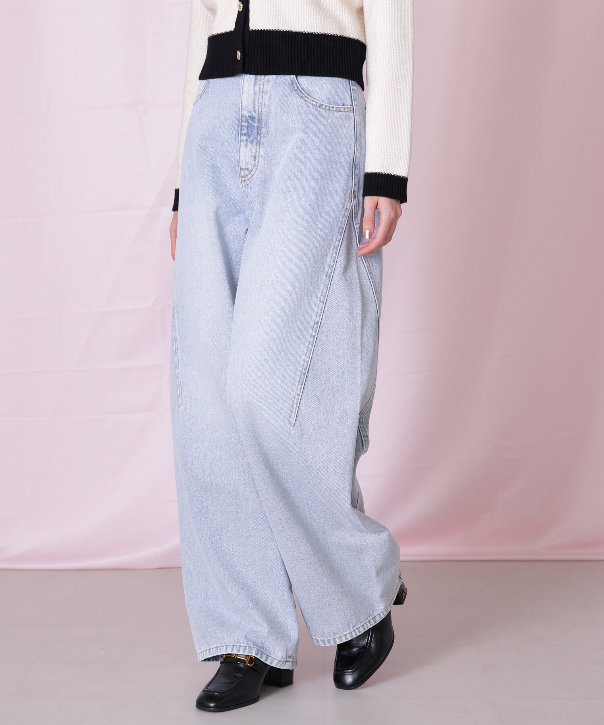  「リボン加工カーブパネルデニムパンツ」|その他|