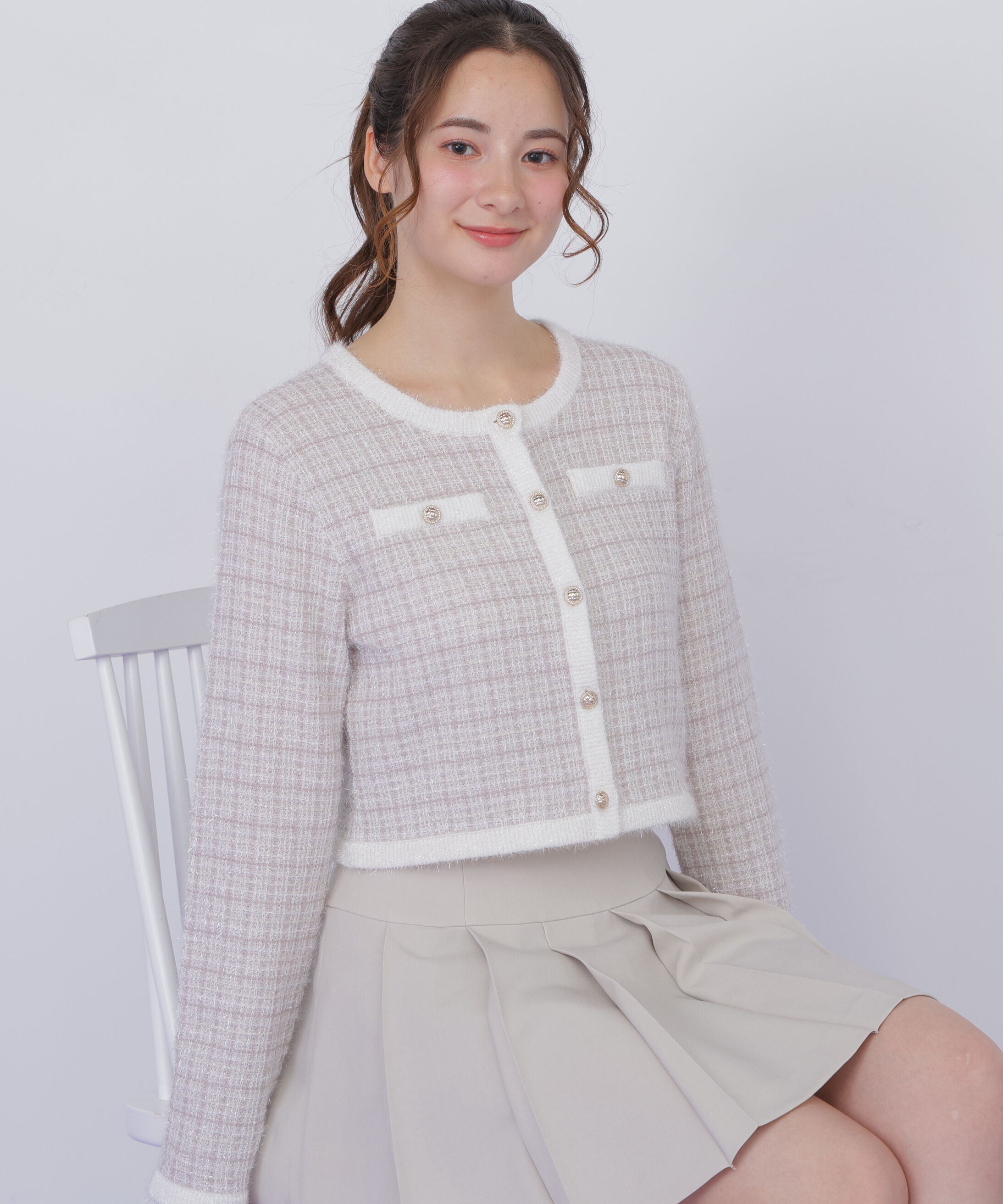  「ラメツィードニットジャケット」|ニット・セーター|