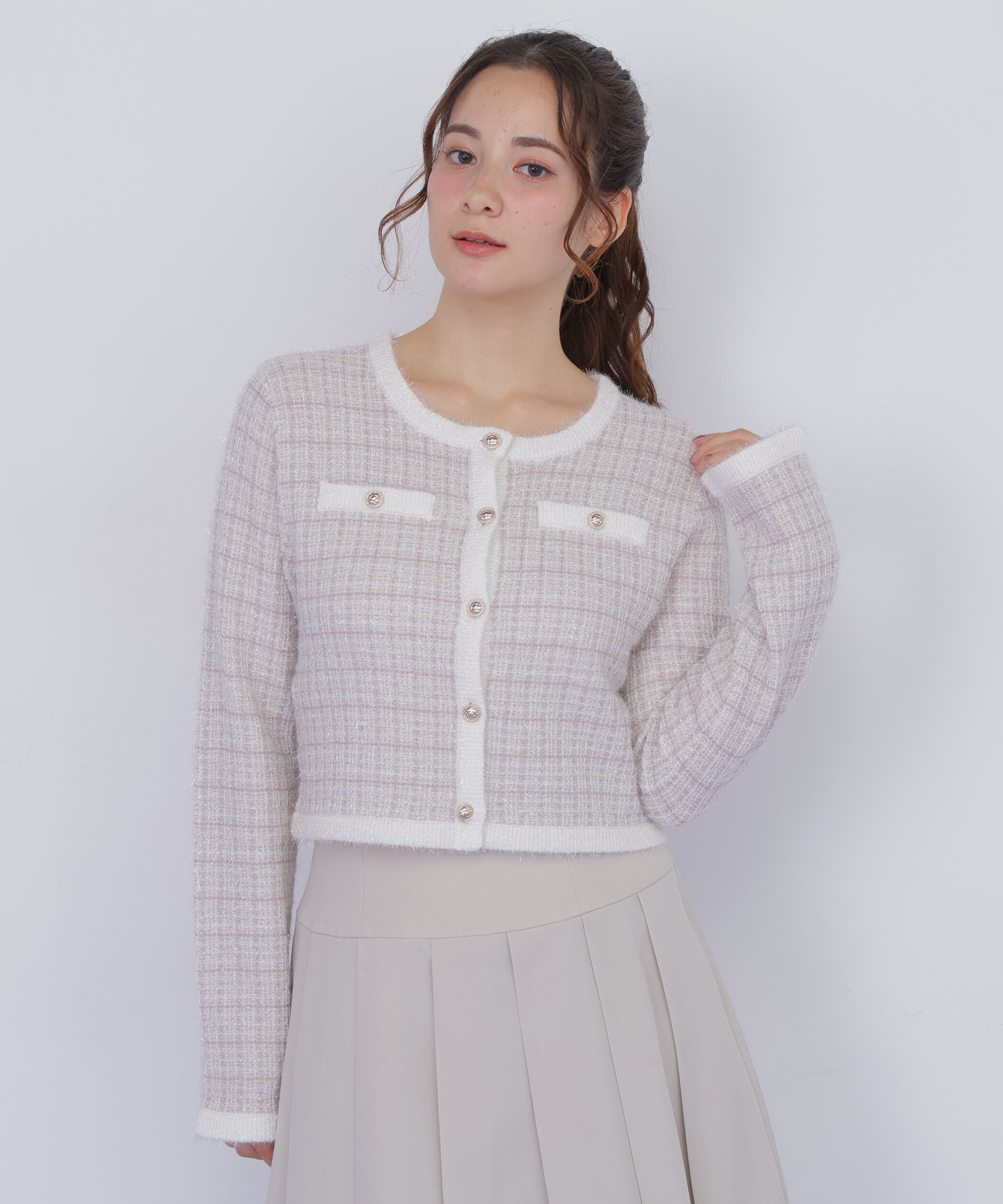  「ラメツィードニットジャケット」|ニット・セーター|