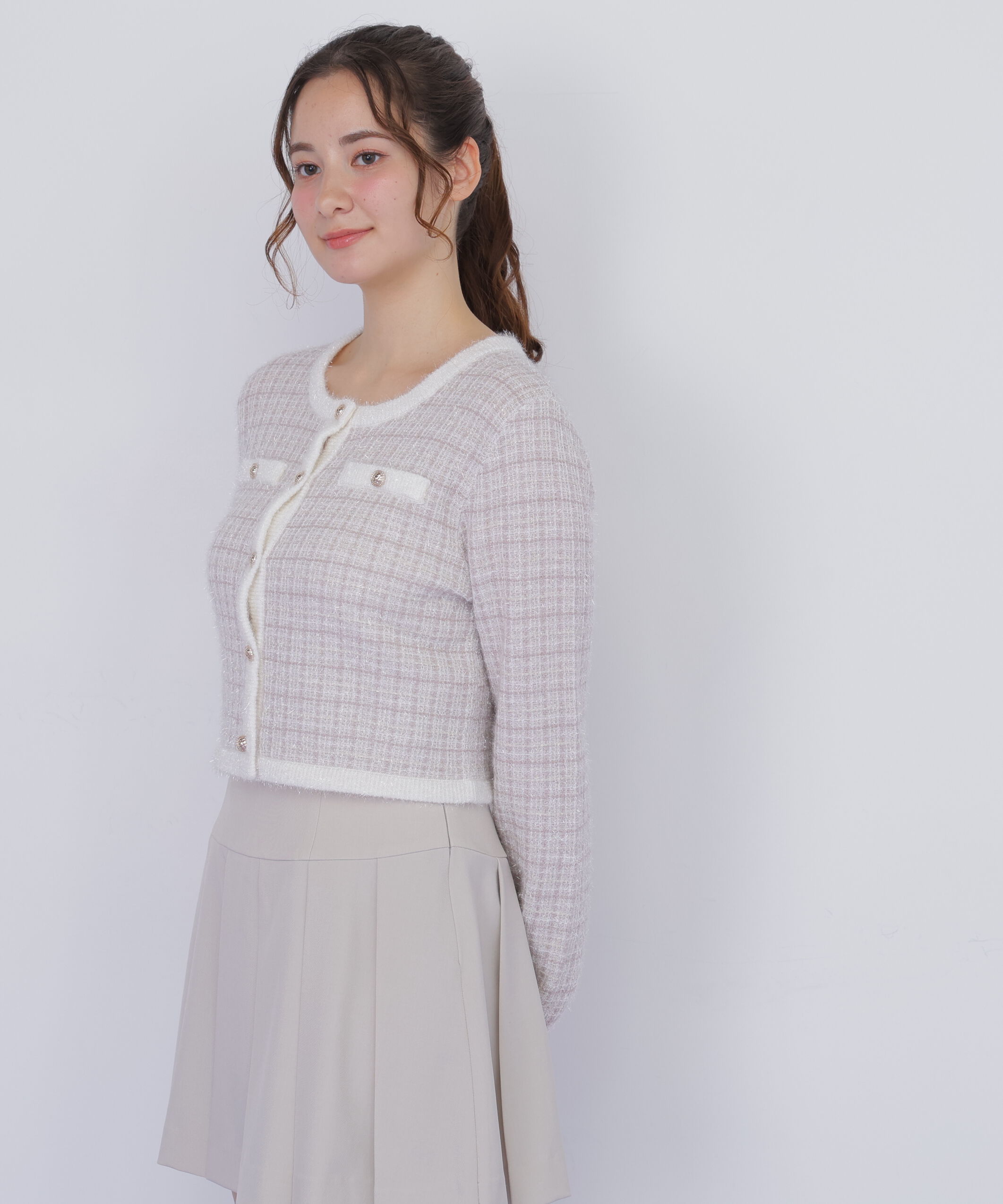  「ラメツィードニットジャケット」|ニット・セーター|