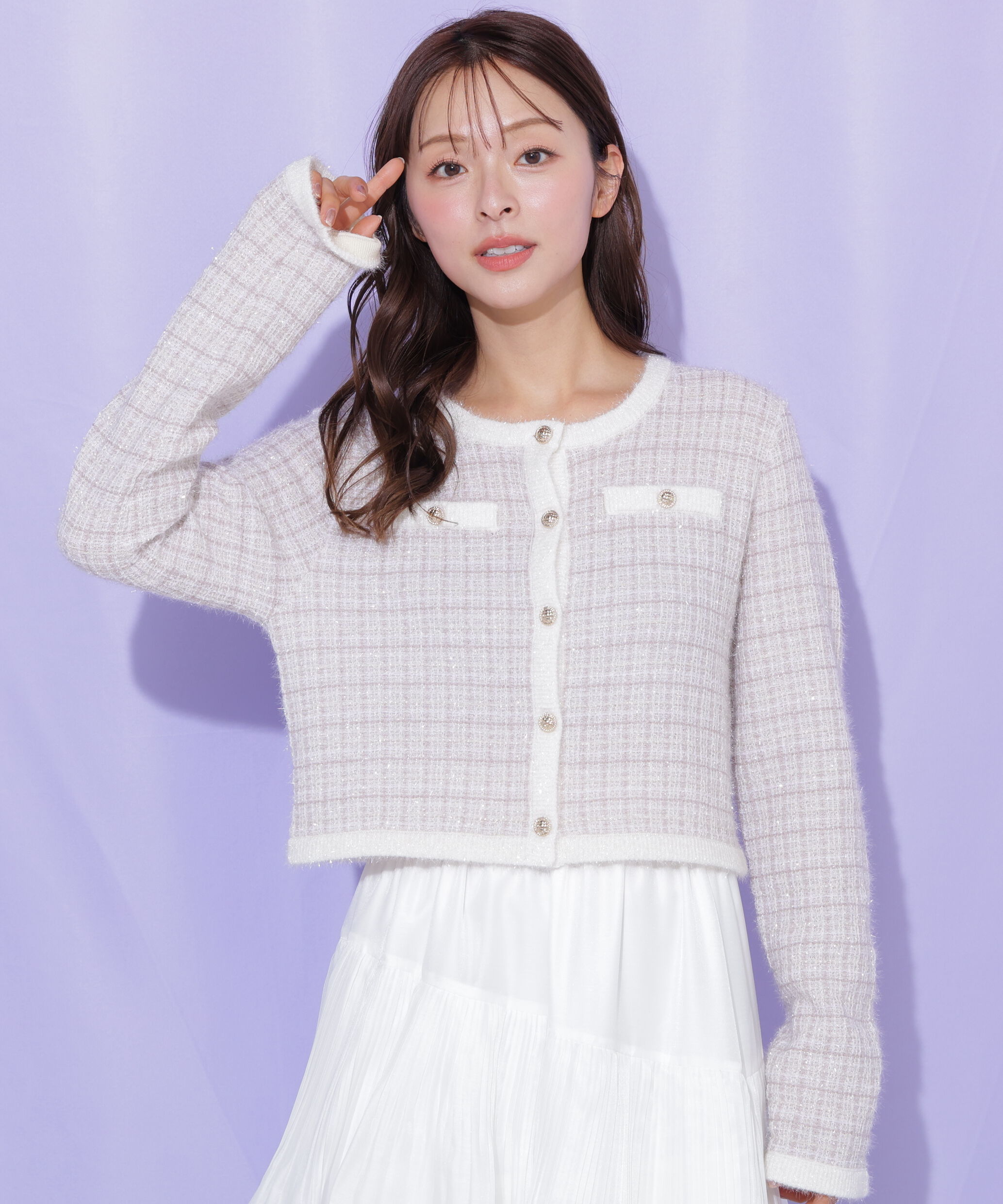  「ラメツィードニットジャケット」|ニット・セーター|