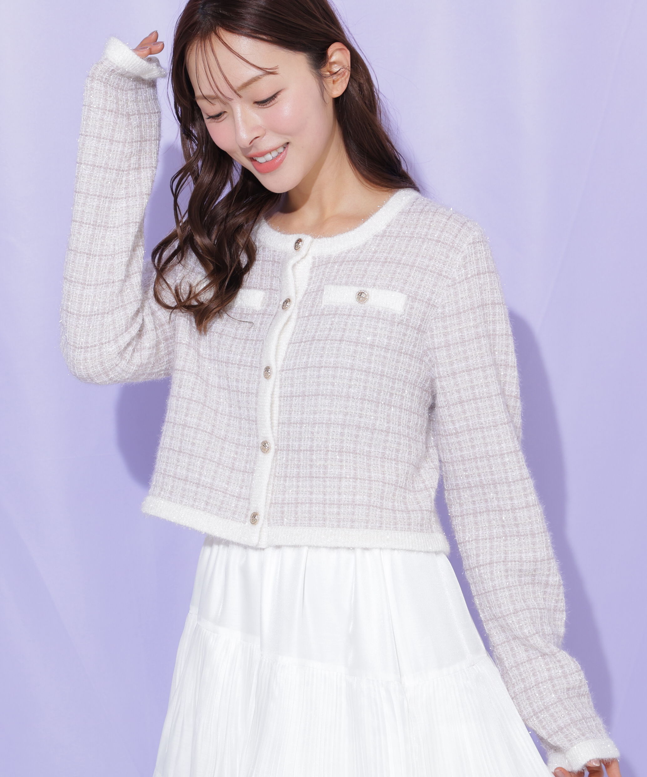  「ラメツィードニットジャケット」|ニット・セーター|