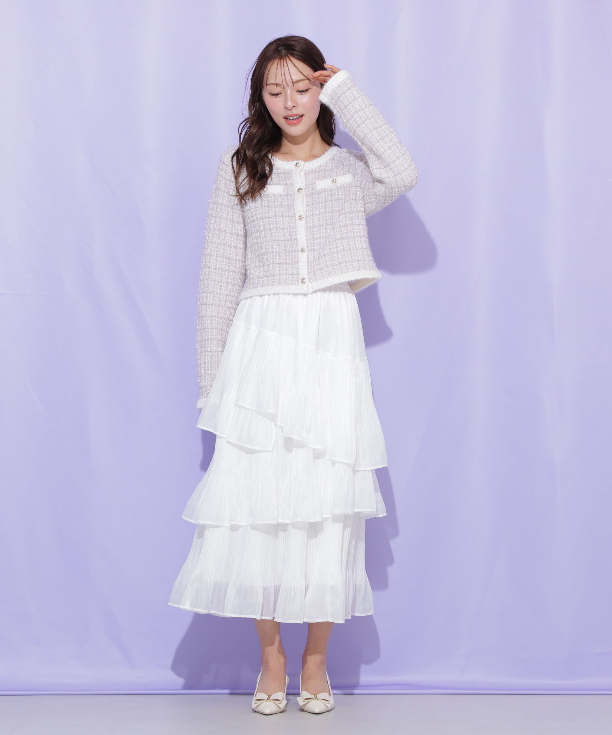  「ラメツィードニットジャケット」|ニット・セーター|