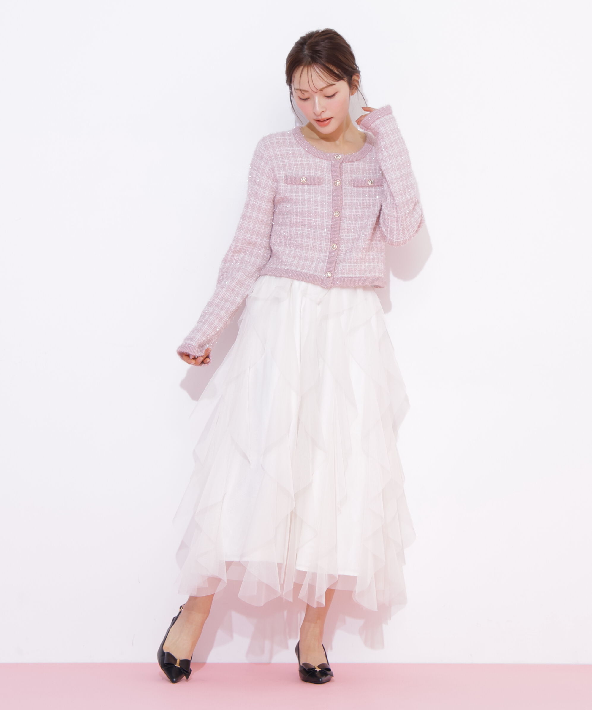  「ラメツィードニットジャケット」|ニット・セーター|