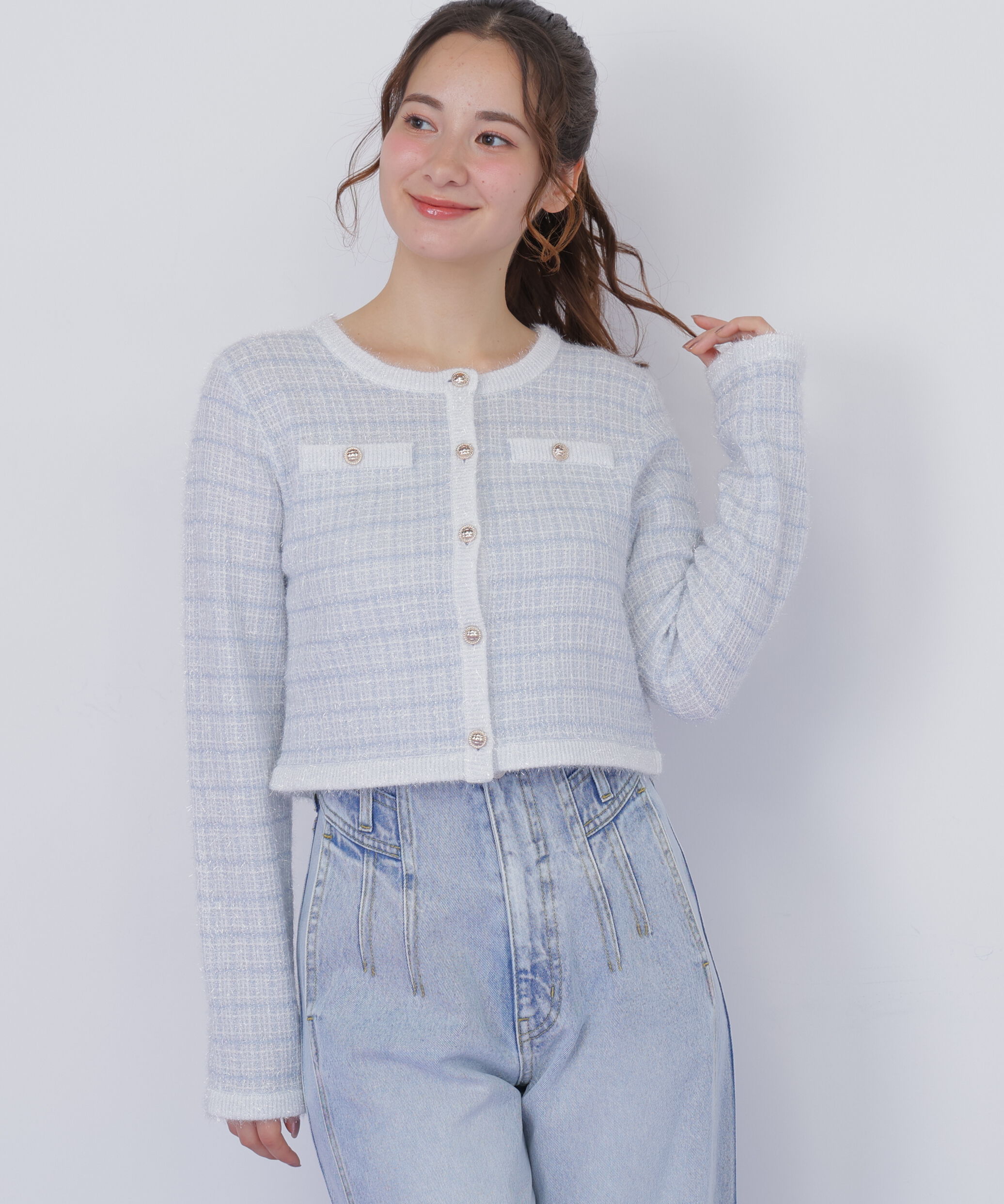  「ラメツィードニットジャケット」|ニット・セーター|