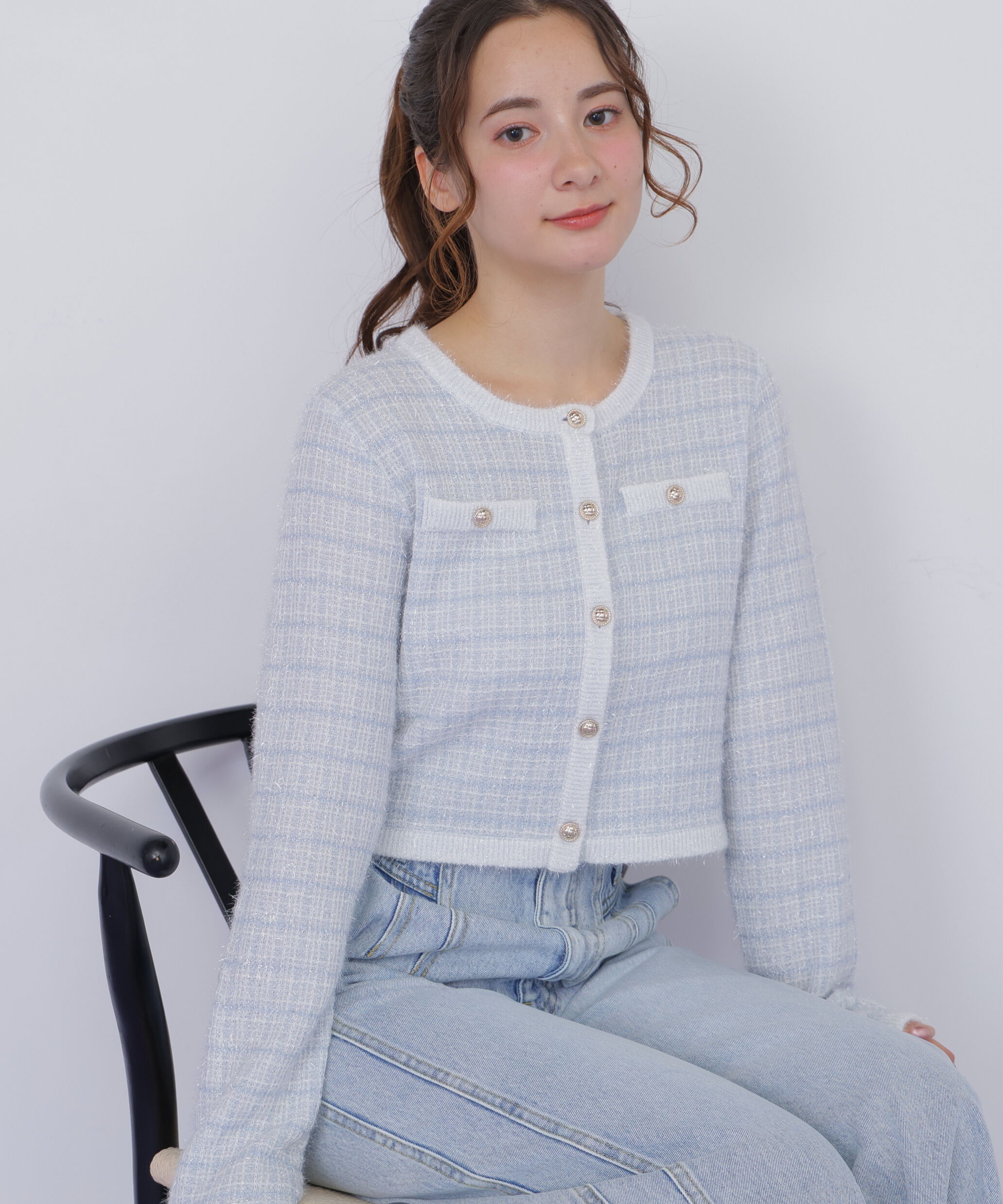  「ラメツィードニットジャケット」|ニット・セーター|