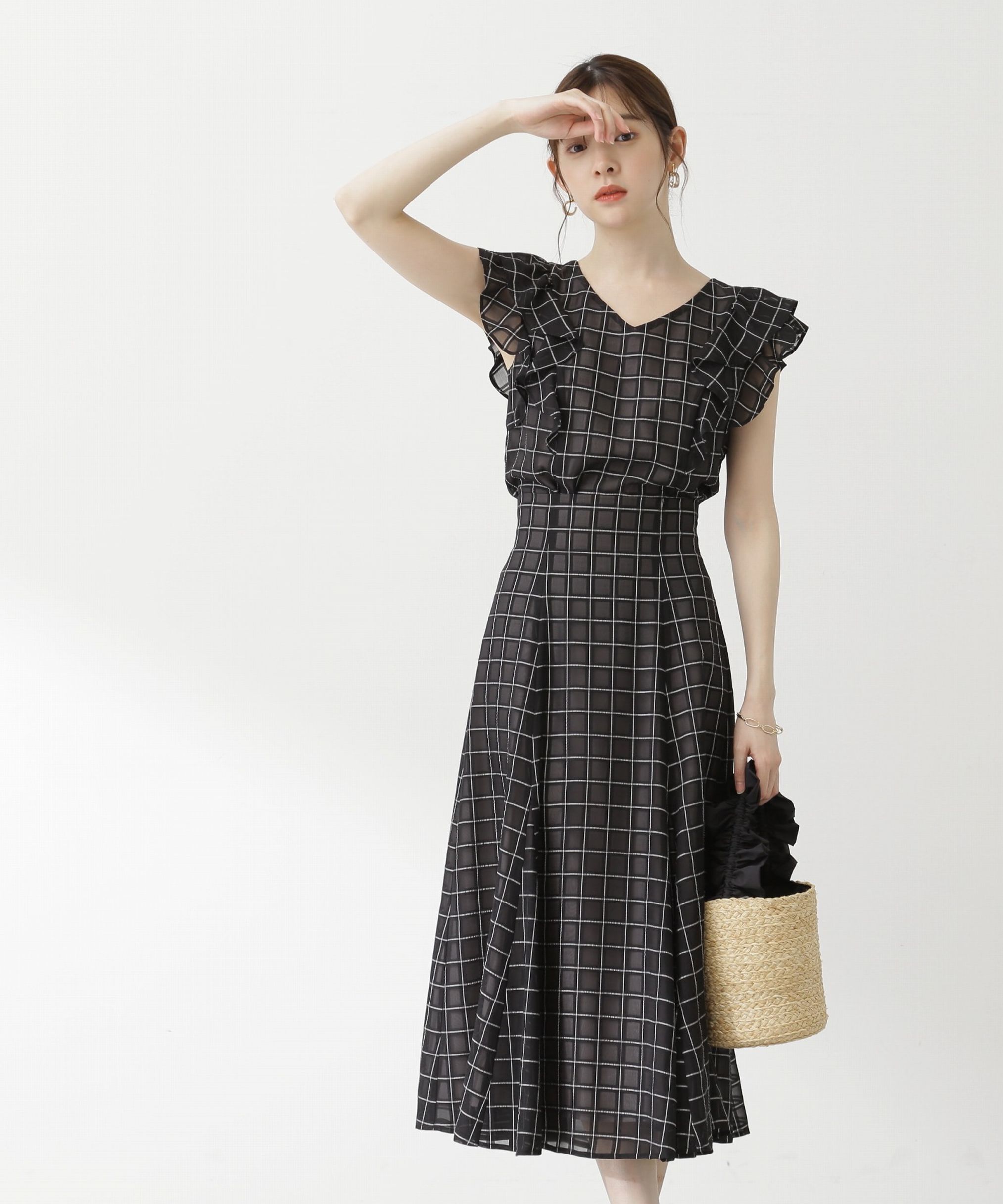 PROPORTION BODY DRESSING「ﾓﾉﾄｰﾝｼｱｰﾁｪｯｸﾗｯﾌﾙﾌﾞﾗｳｽ WEB限定ｶﾗｰ:ﾌﾞﾗｯｸ&times;」|シャツ・ブラウス|