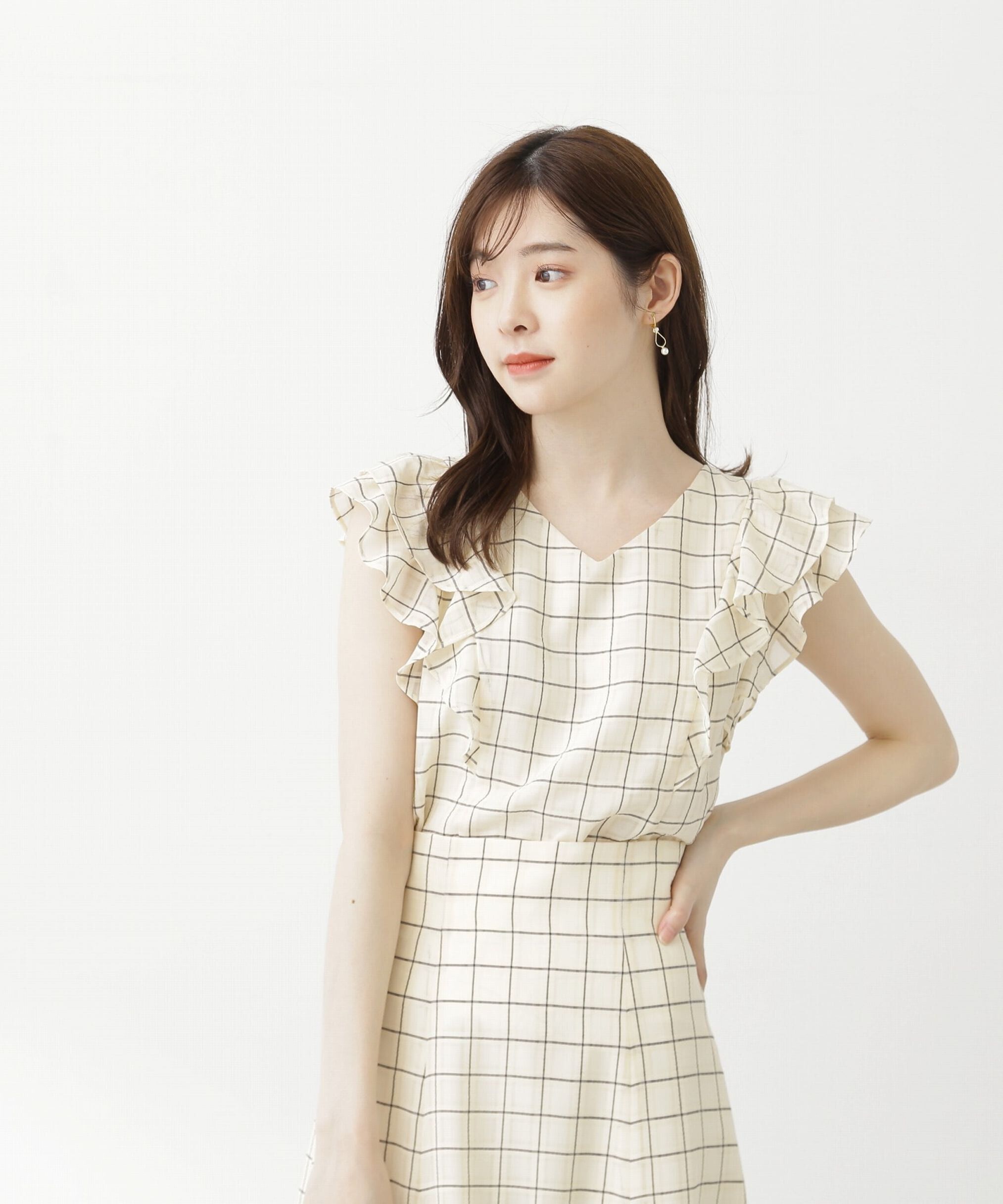 PROPORTION BODY DRESSING「ﾓﾉﾄｰﾝｼｱｰﾁｪｯｸﾗｯﾌﾙﾌﾞﾗｳｽ WEB限定ｶﾗｰ:ﾌﾞﾗｯｸ&times;」|シャツ・ブラウス|