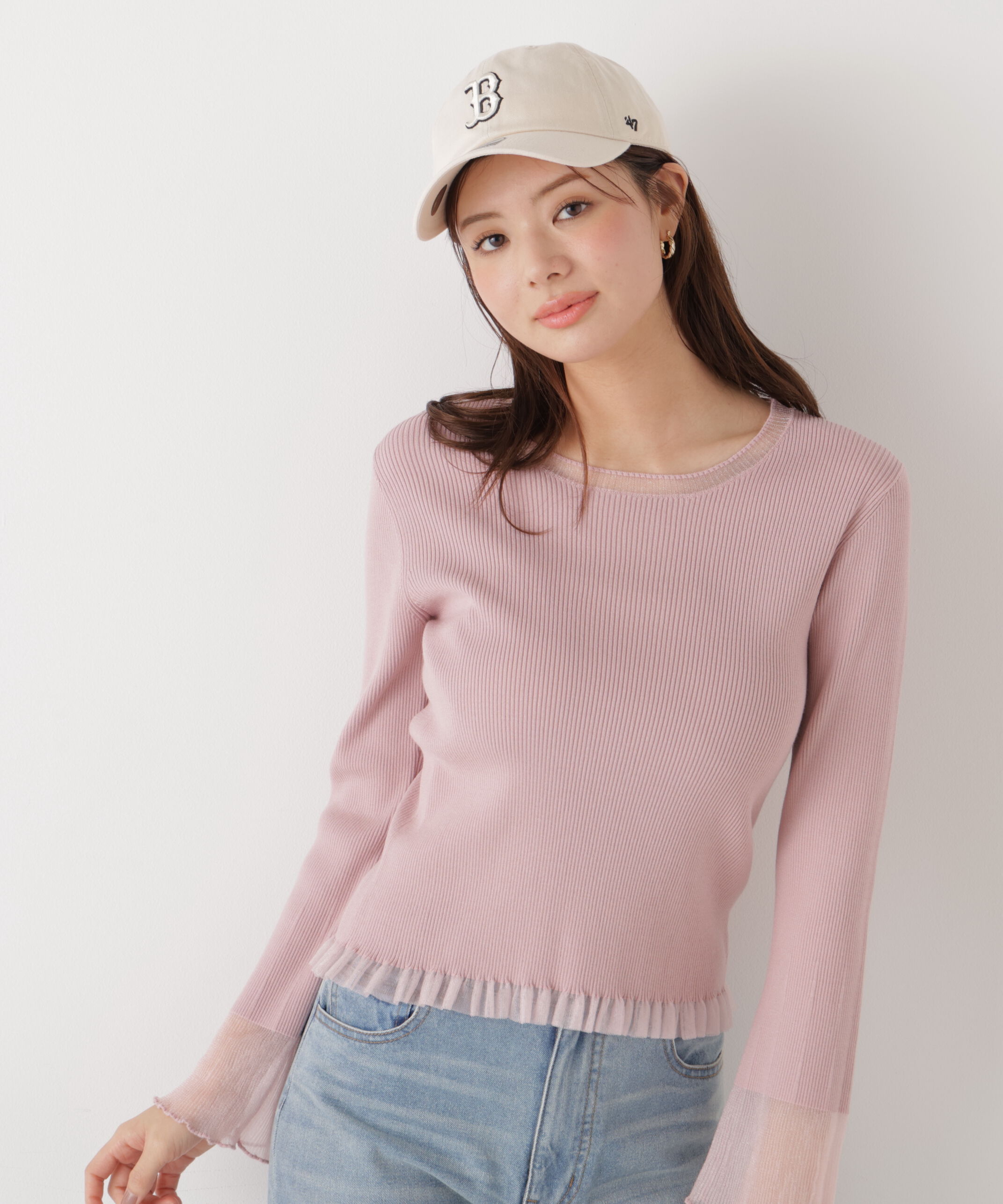 PROPORTION BODY DRESSING「部分シアーフレアスリーブニットトップス　26SS」|ニット・セーター|