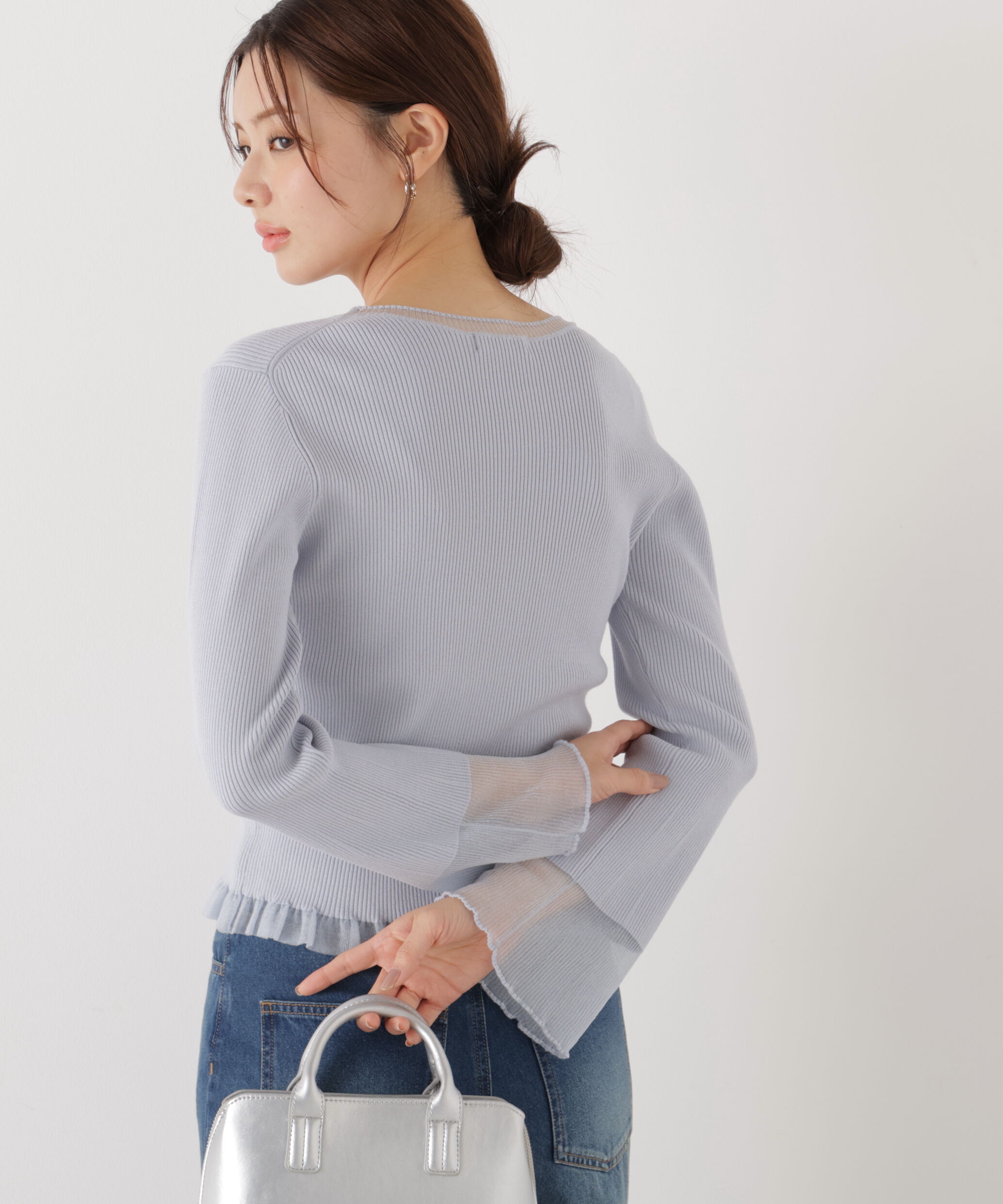 PROPORTION BODY DRESSING「部分シアーフレアスリーブニットトップス　26SS」|ニット・セーター|