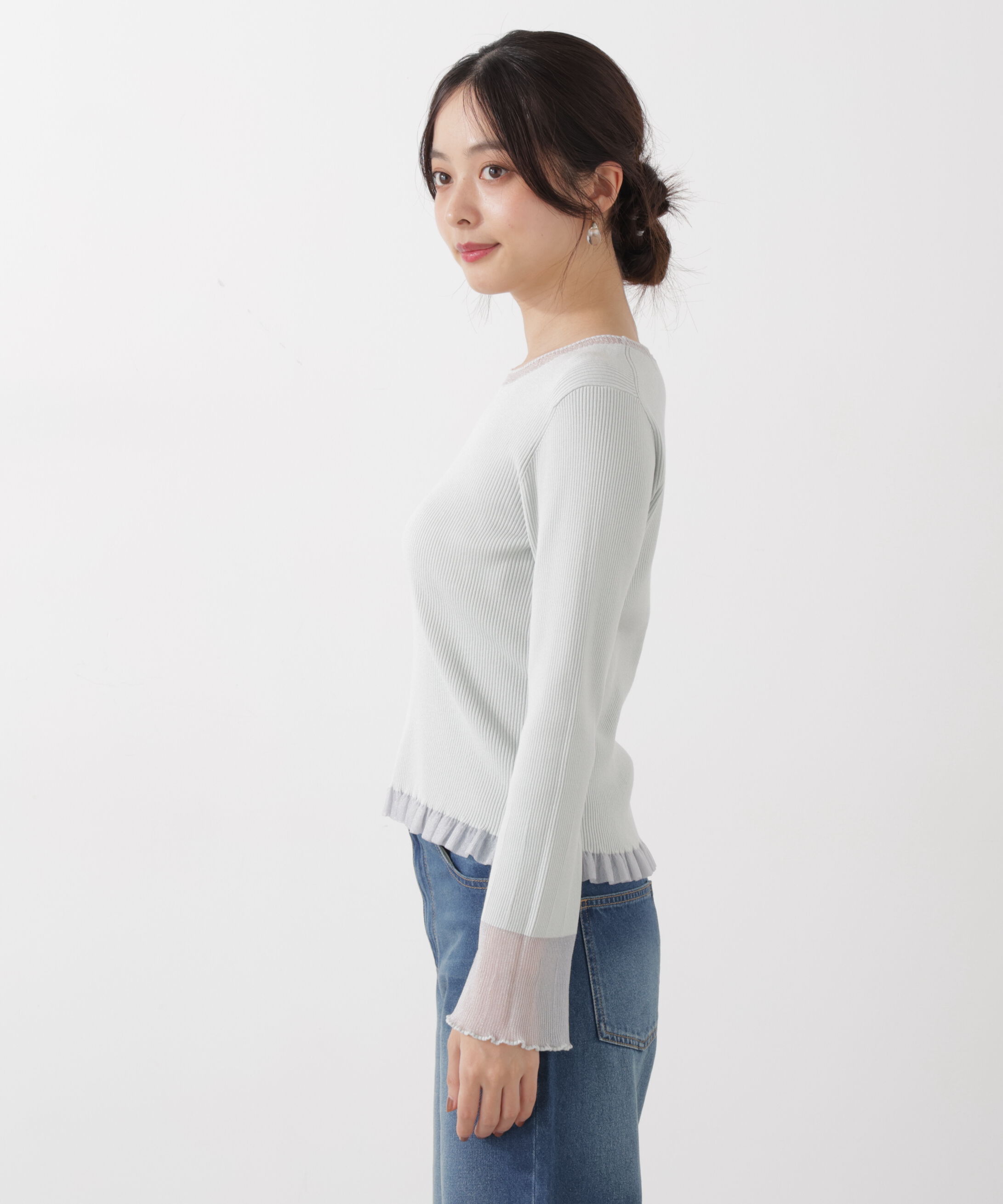 PROPORTION BODY DRESSING「部分シアーフレアスリーブニットトップス　26SS」|ニット・セーター|