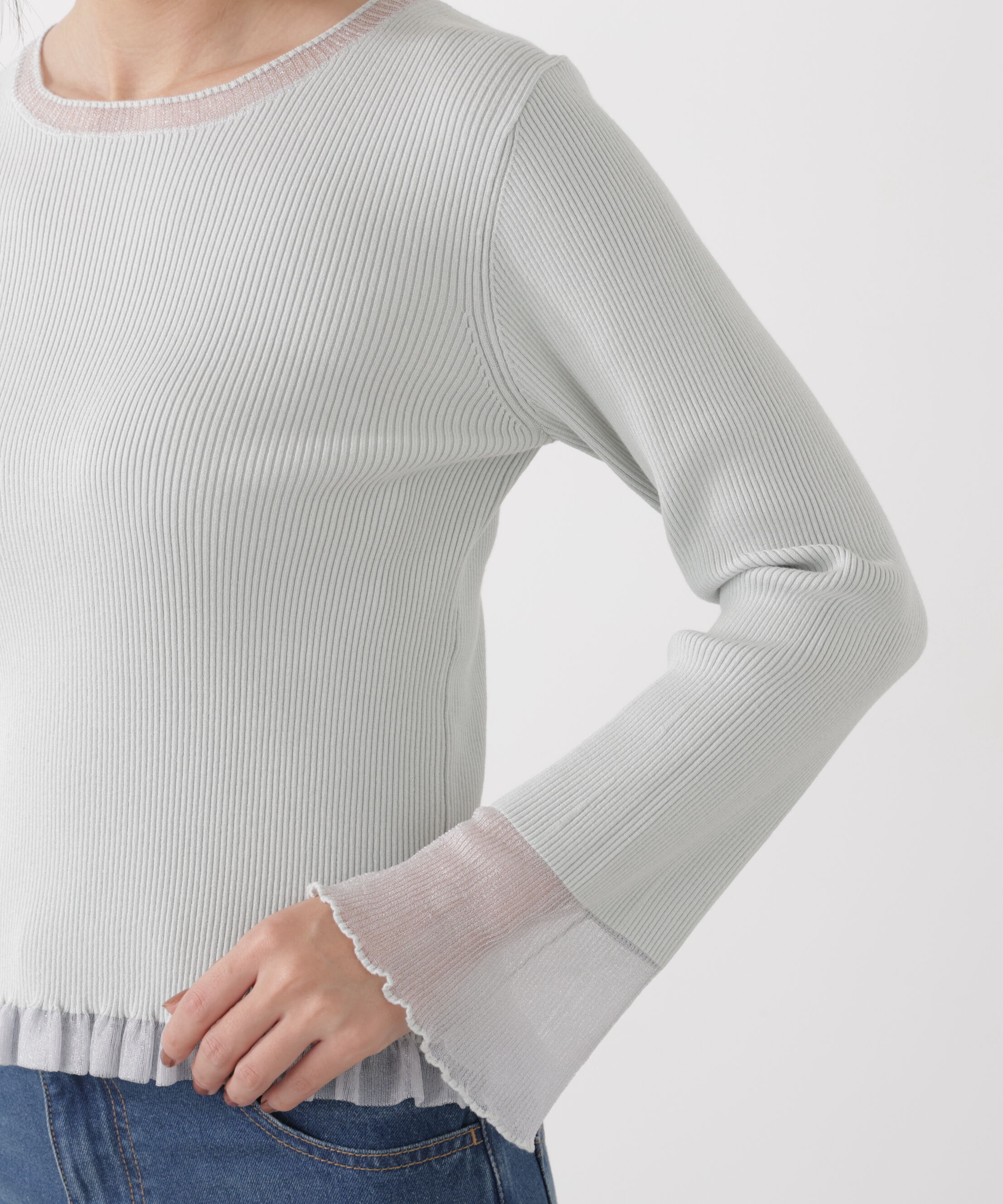 PROPORTION BODY DRESSING「部分シアーフレアスリーブニットトップス　26SS」|ニット・セーター|