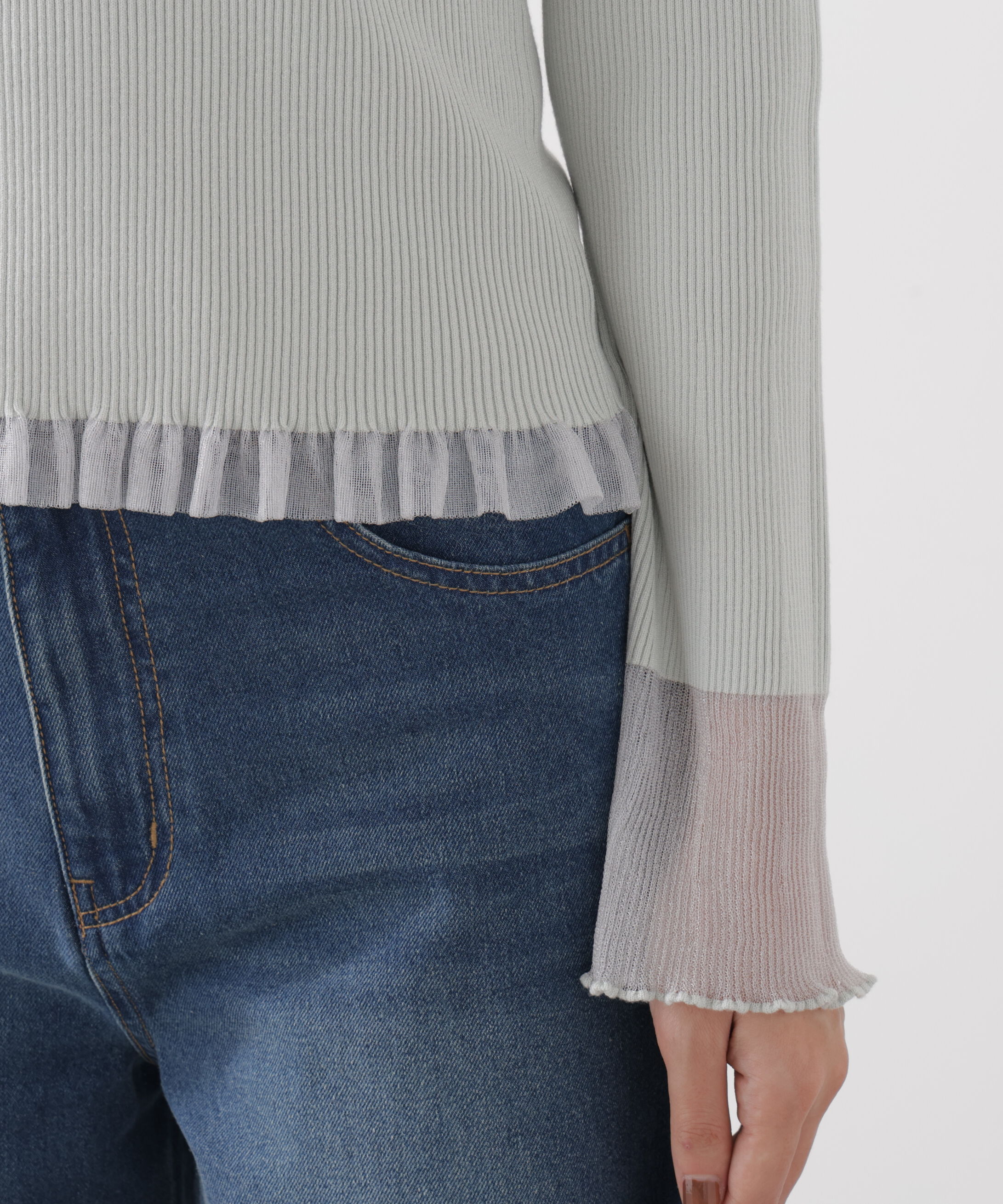 PROPORTION BODY DRESSING「部分シアーフレアスリーブニットトップス　26SS」|ニット・セーター|