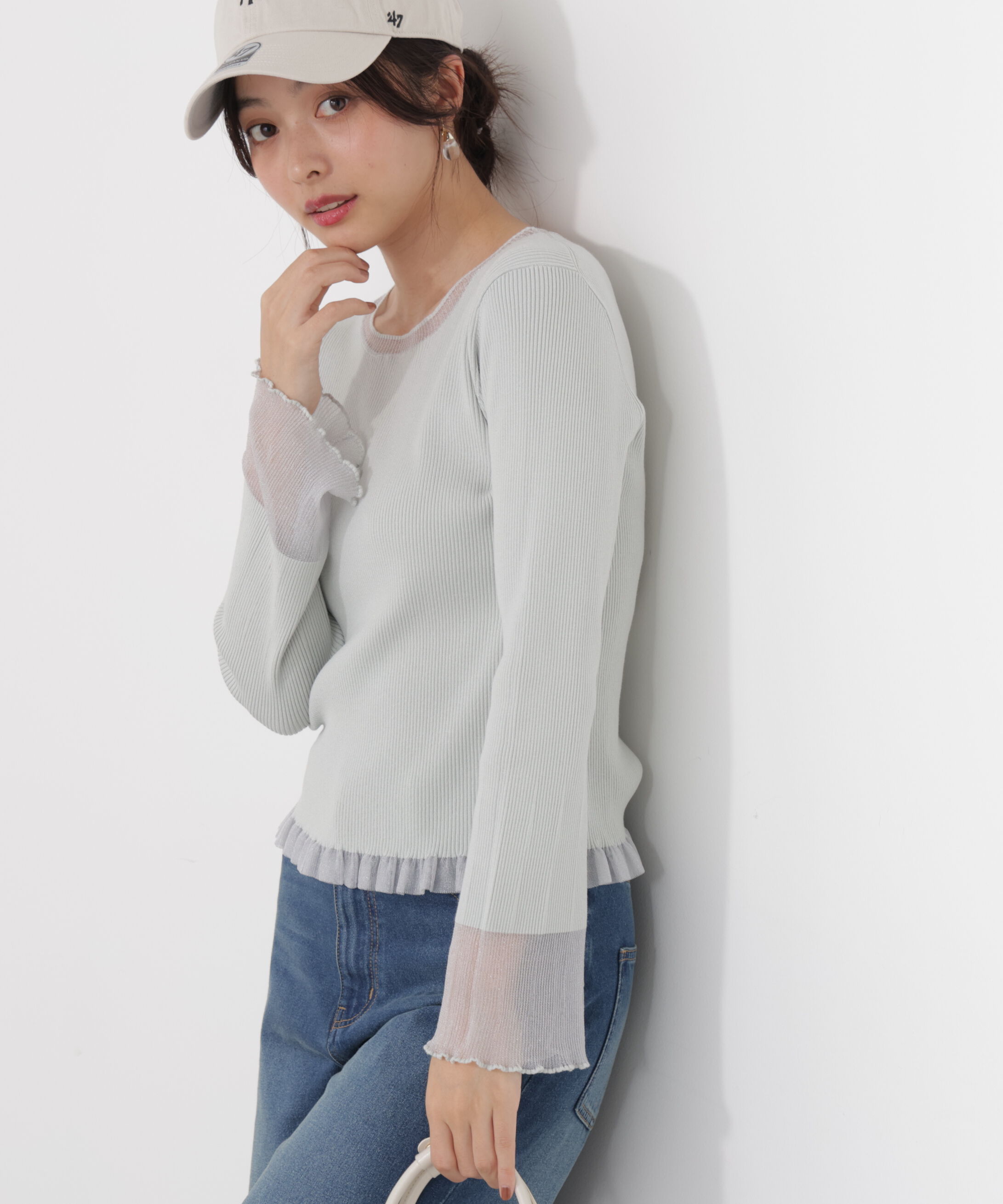 PROPORTION BODY DRESSING「部分シアーフレアスリーブニットトップス　26SS」|ニット・セーター|