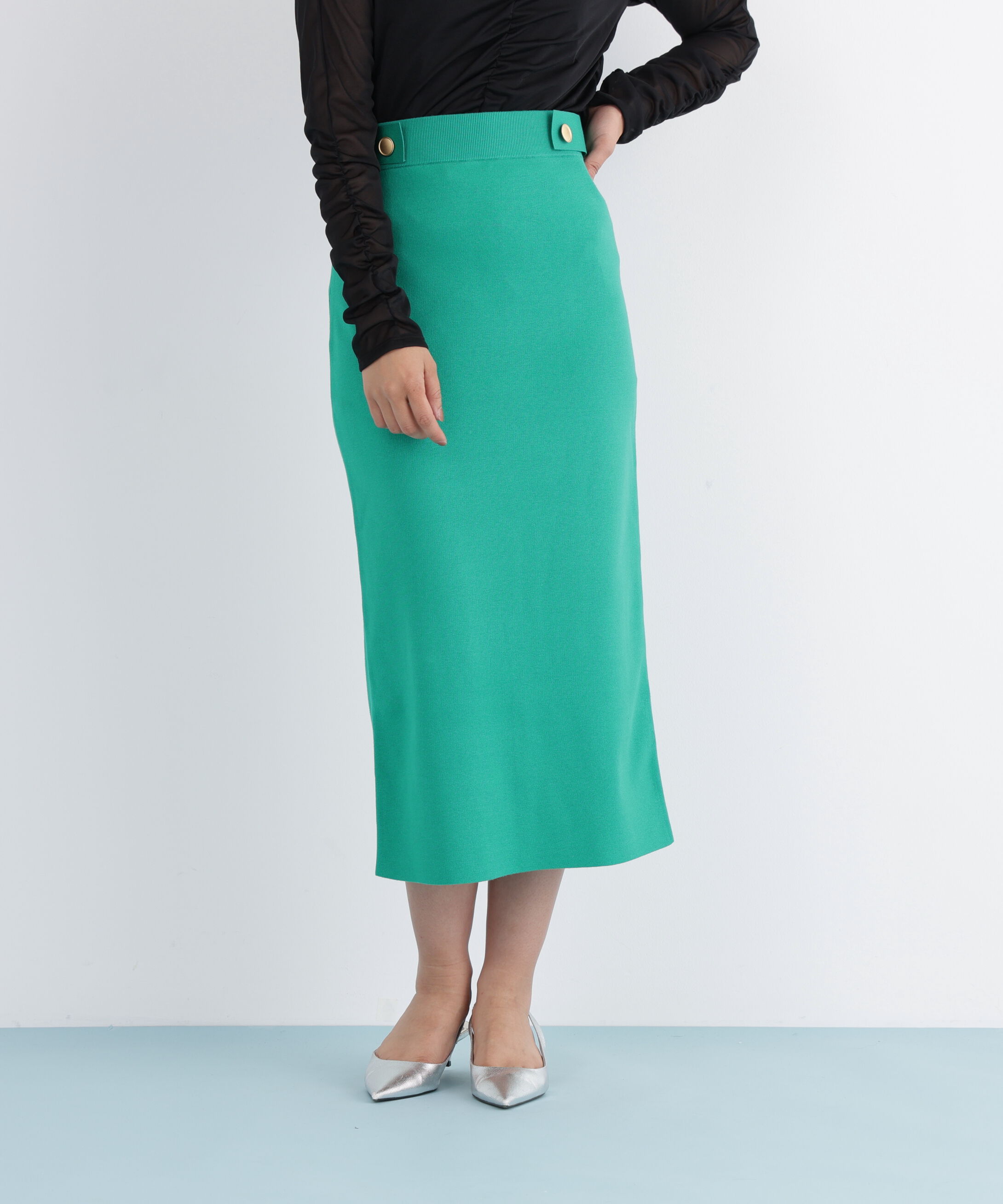  「◆メタルボタンタイトスカート」|スカート|ライトグリー