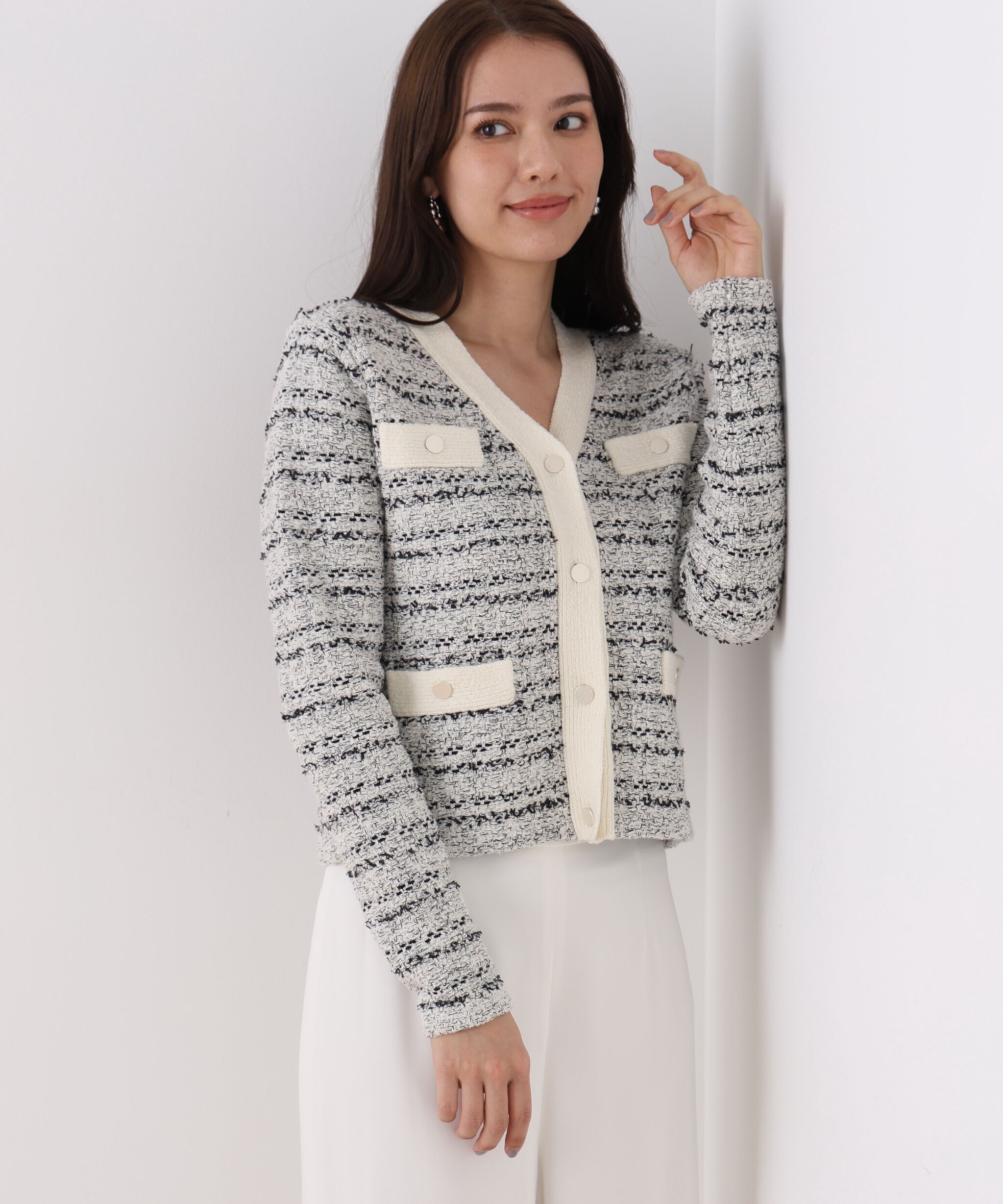  「ブークレーツイードＶネックカーディガン」|その他|