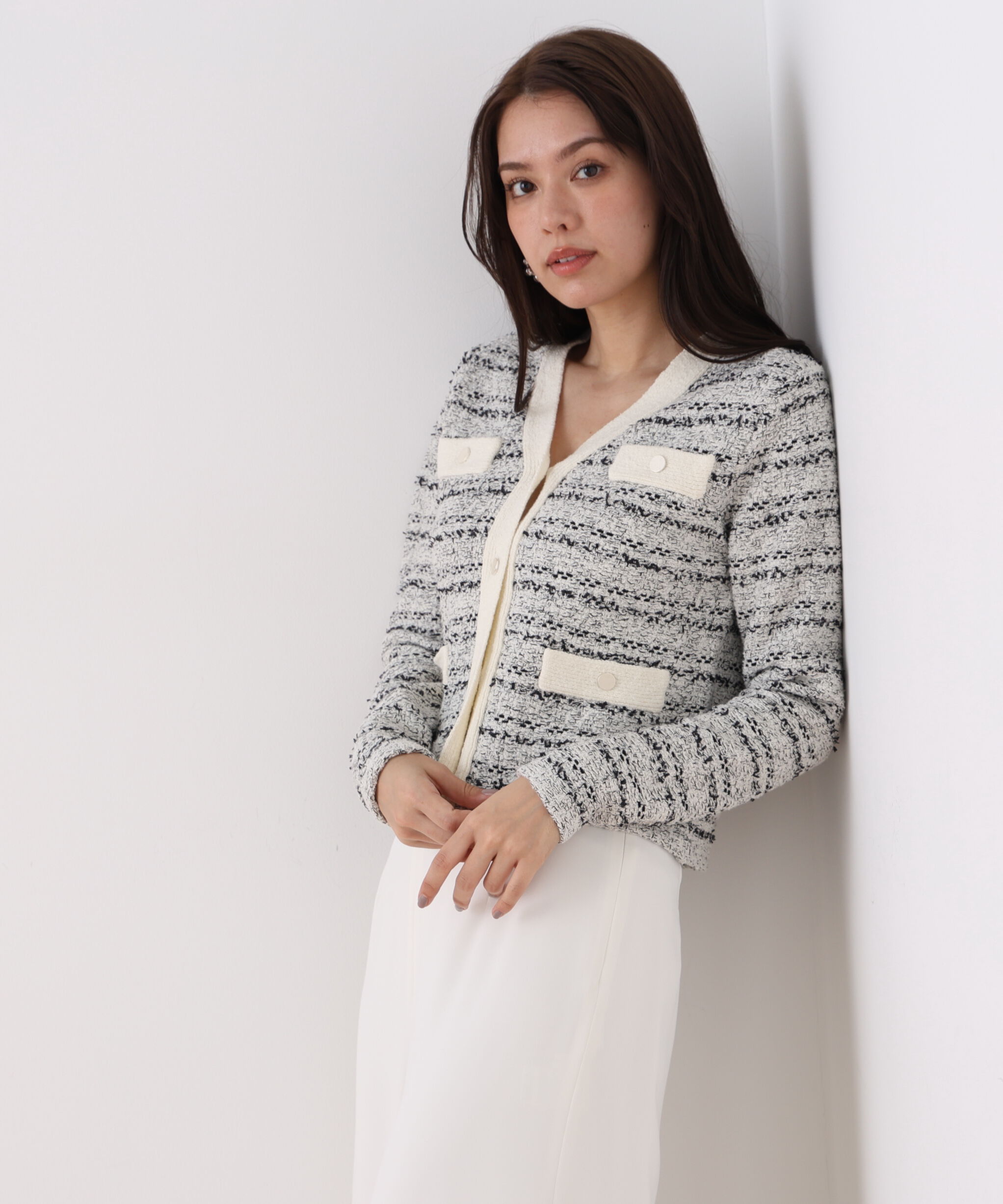  「ブークレーツイードＶネックカーディガン」|その他|