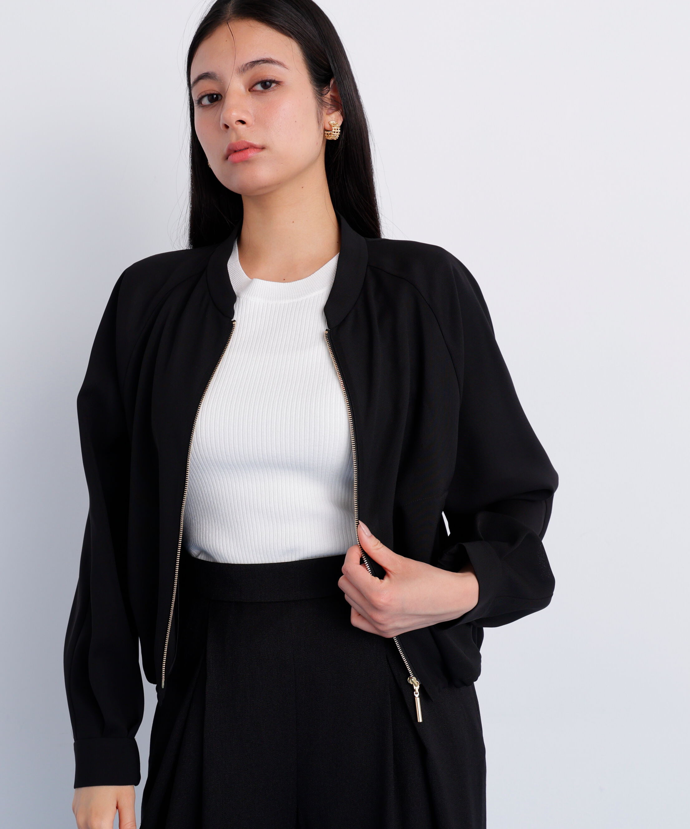  「シアーカラミショートブルゾン」|ブルゾン・スタジャン|ブラック