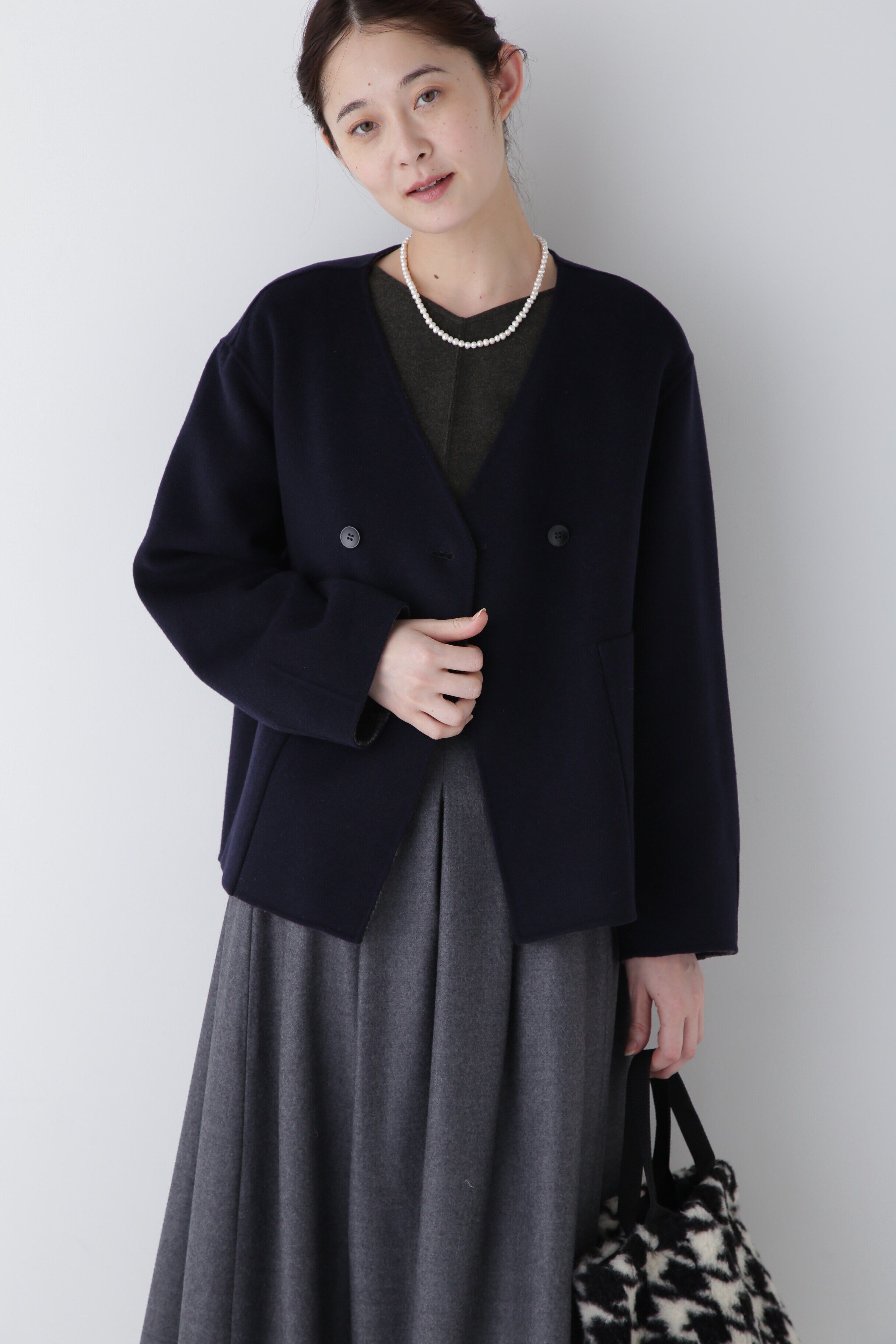  「◆リバーショートジャケットブルゾン」|ブルゾン・スタジャン|ネイビー