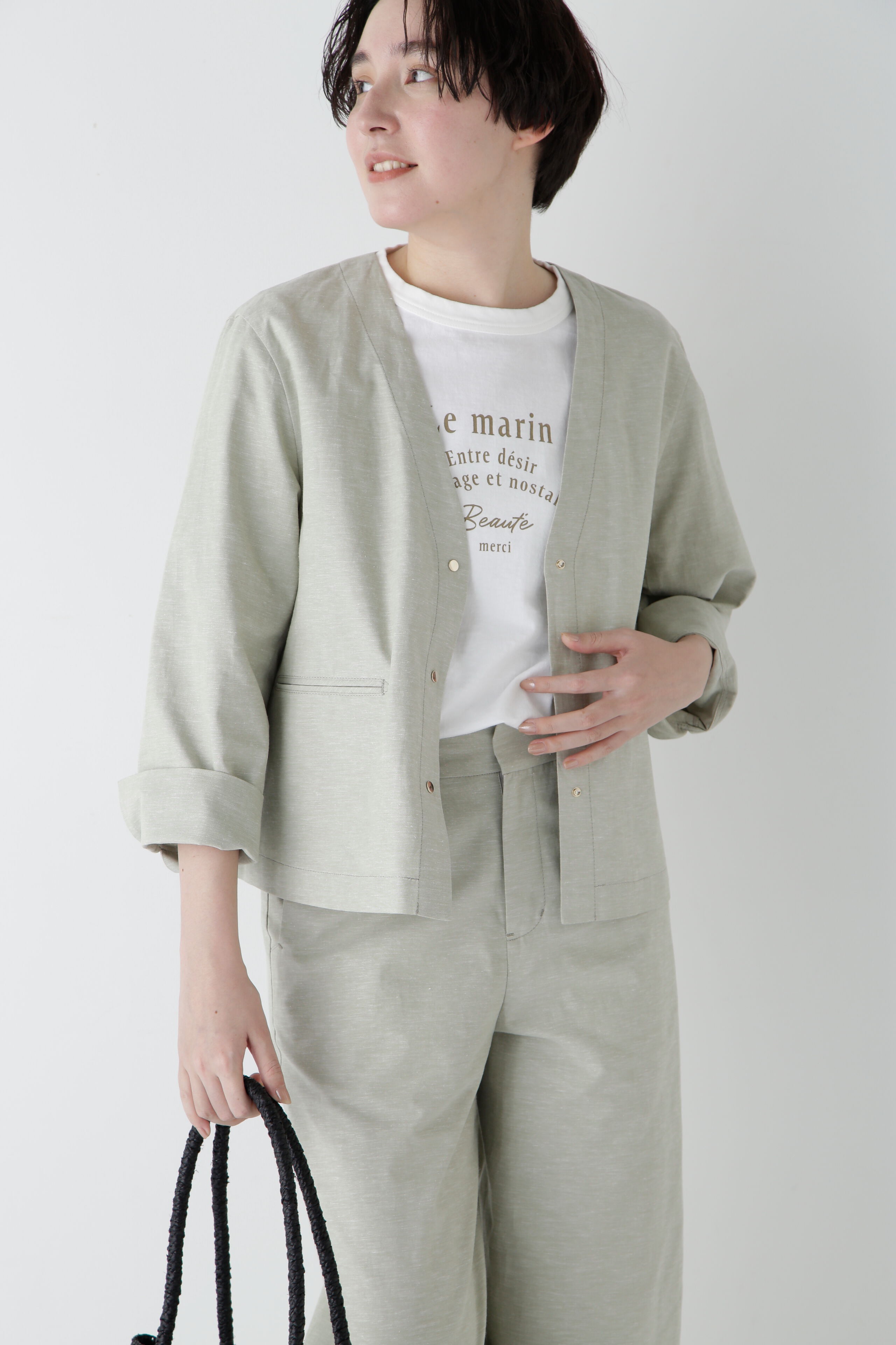  「◆綿麻シャンブレーVネックブルゾン」|ブルゾン・スタジャン|