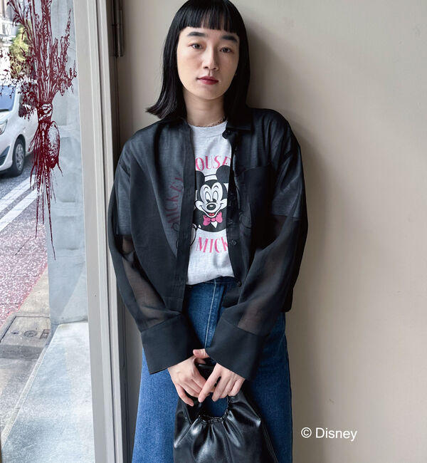 Doux archives「ソフトオーガンジーシアーショートシャツ」|シャツ・ブラウス|BLACK