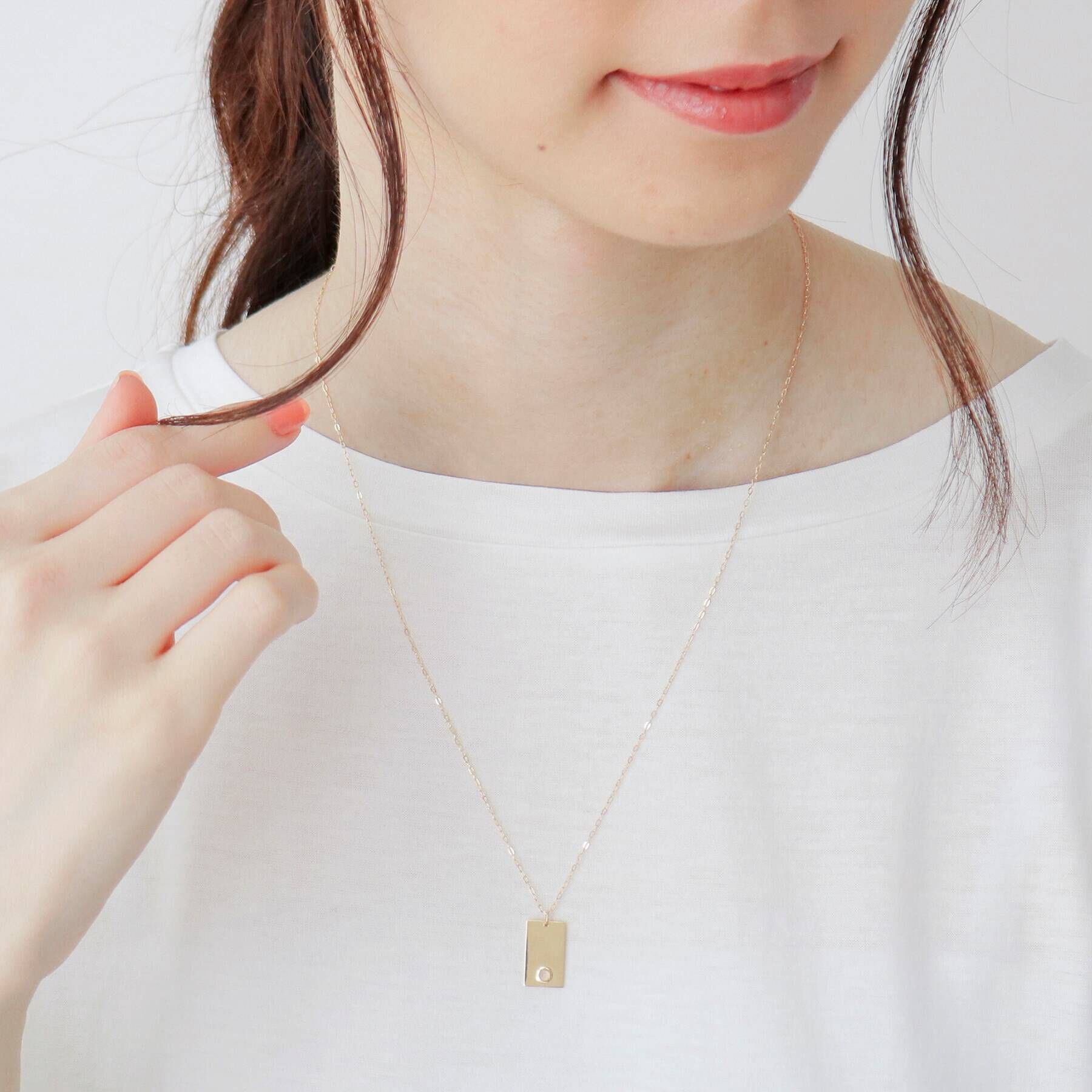 COCOSHNIK「カラーストーン（ムーンストーン）スクエアプレート　ネックレス」|ネックレス|