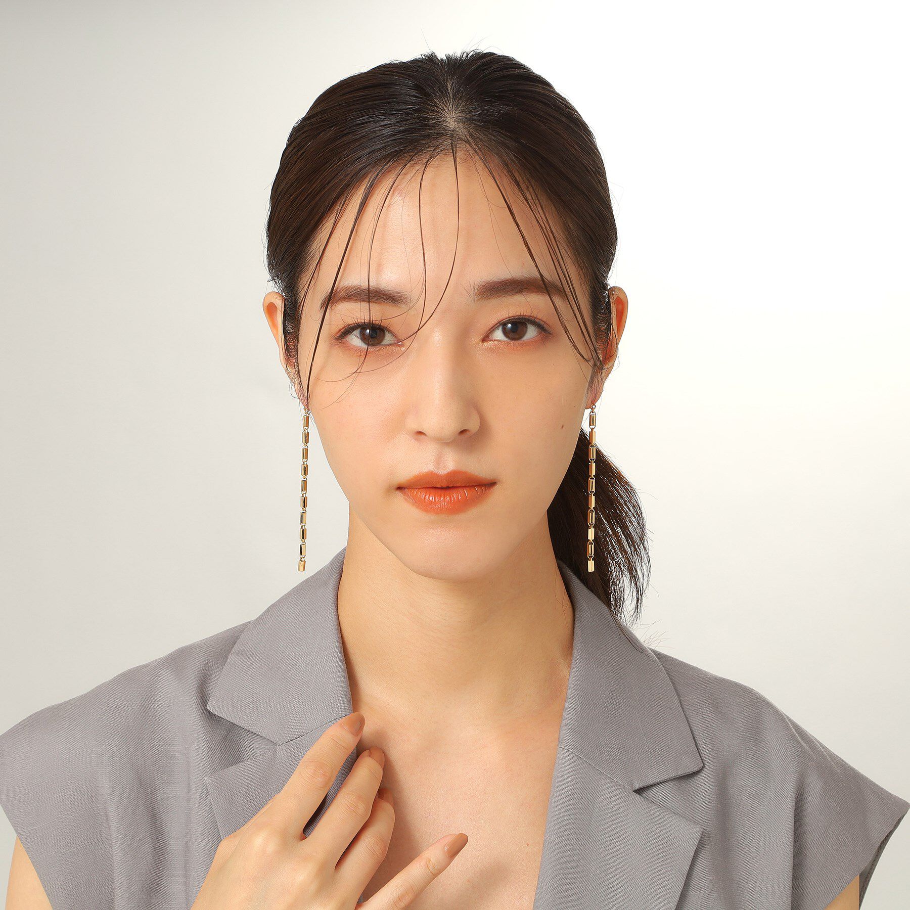 COCOSHNIK「K18ヘキサゴンカットチェーン スタッドピアス 大」|ピアス|