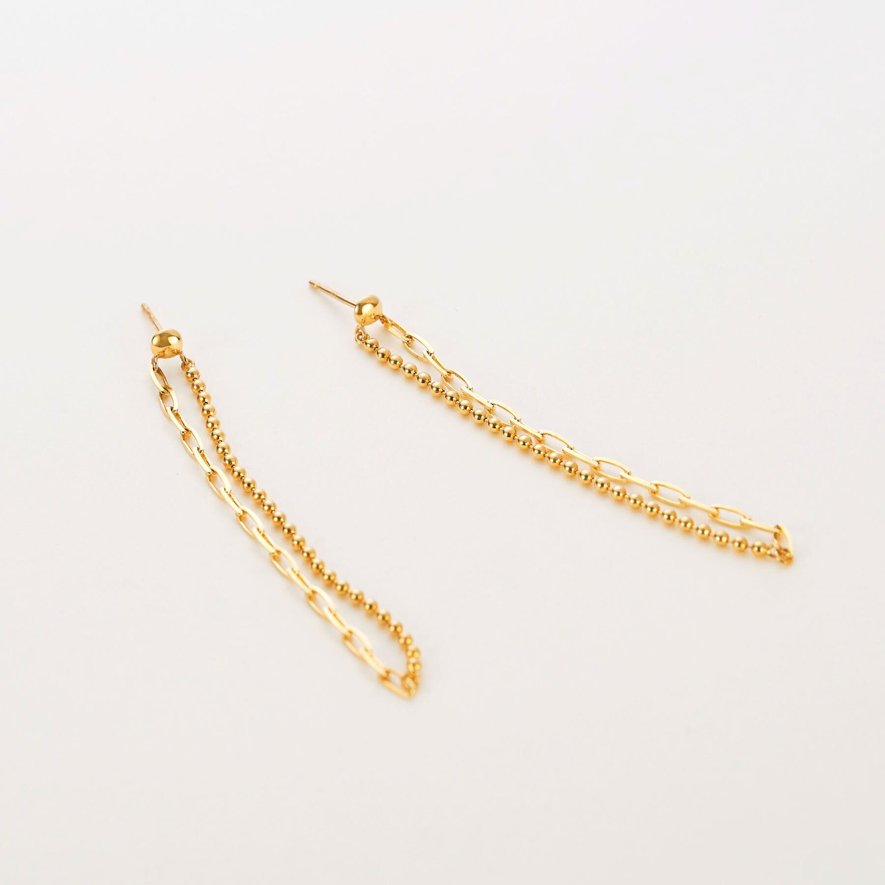 COCOSHNIK「K10ボール&times;アズキチェーンセパレート スタッドピアス」|ピアス|