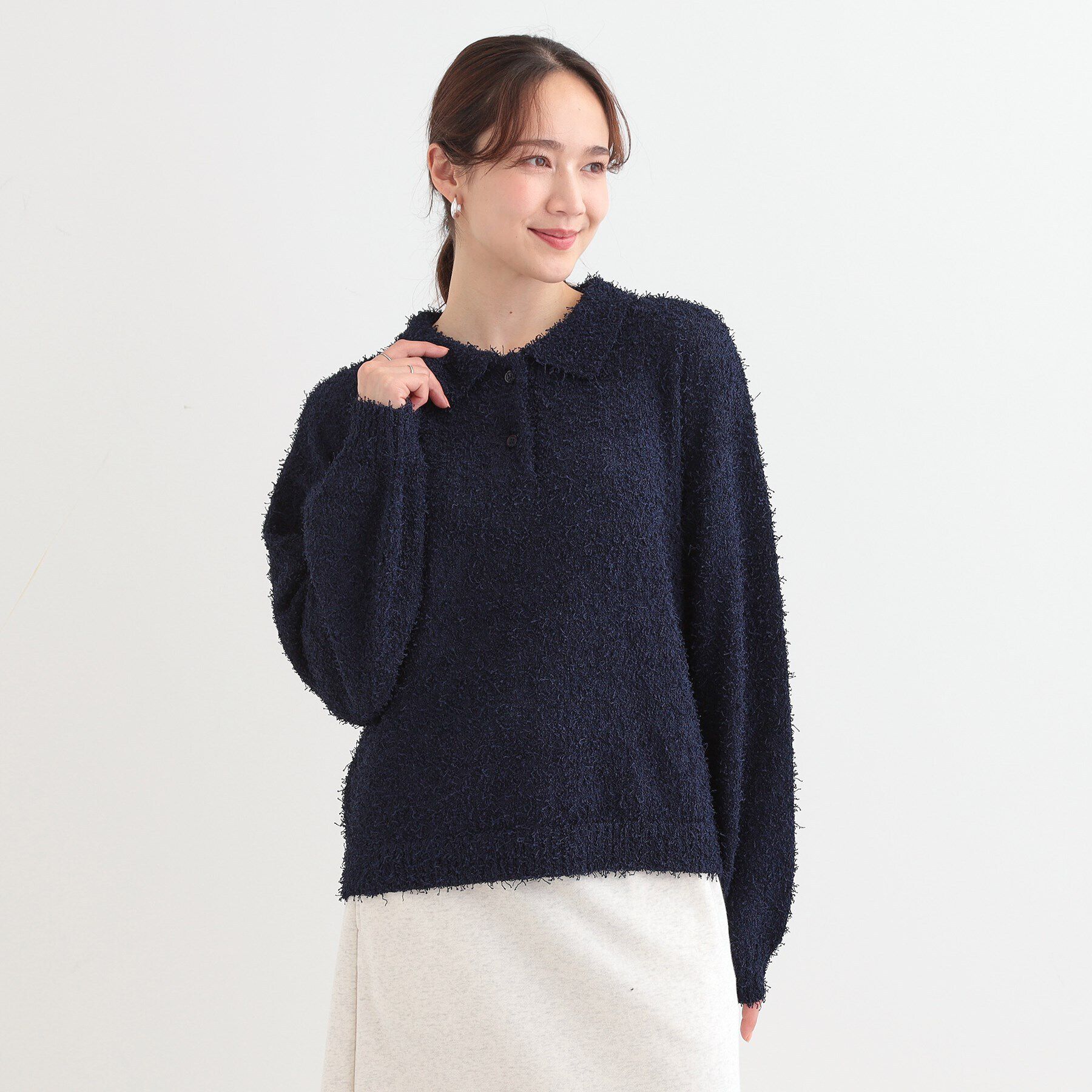 SHOO･LA･RUE「【S-LL】大人ヘルシー やわらかカールヤーン ポロニット」|ニット・セーター|