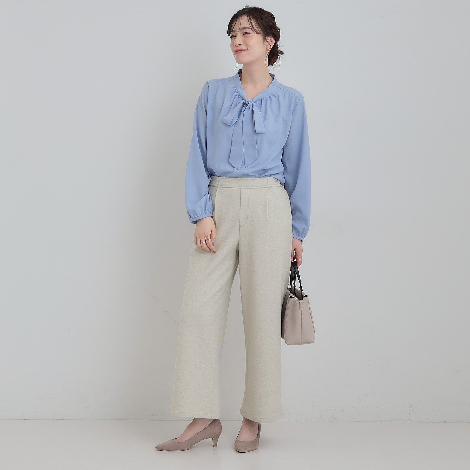 SHOO･LA･RUE「【洗濯機可/S-LL/あったか】ウエストのタブボタンがポイント 裏起毛ワイドパンツ」|その他|