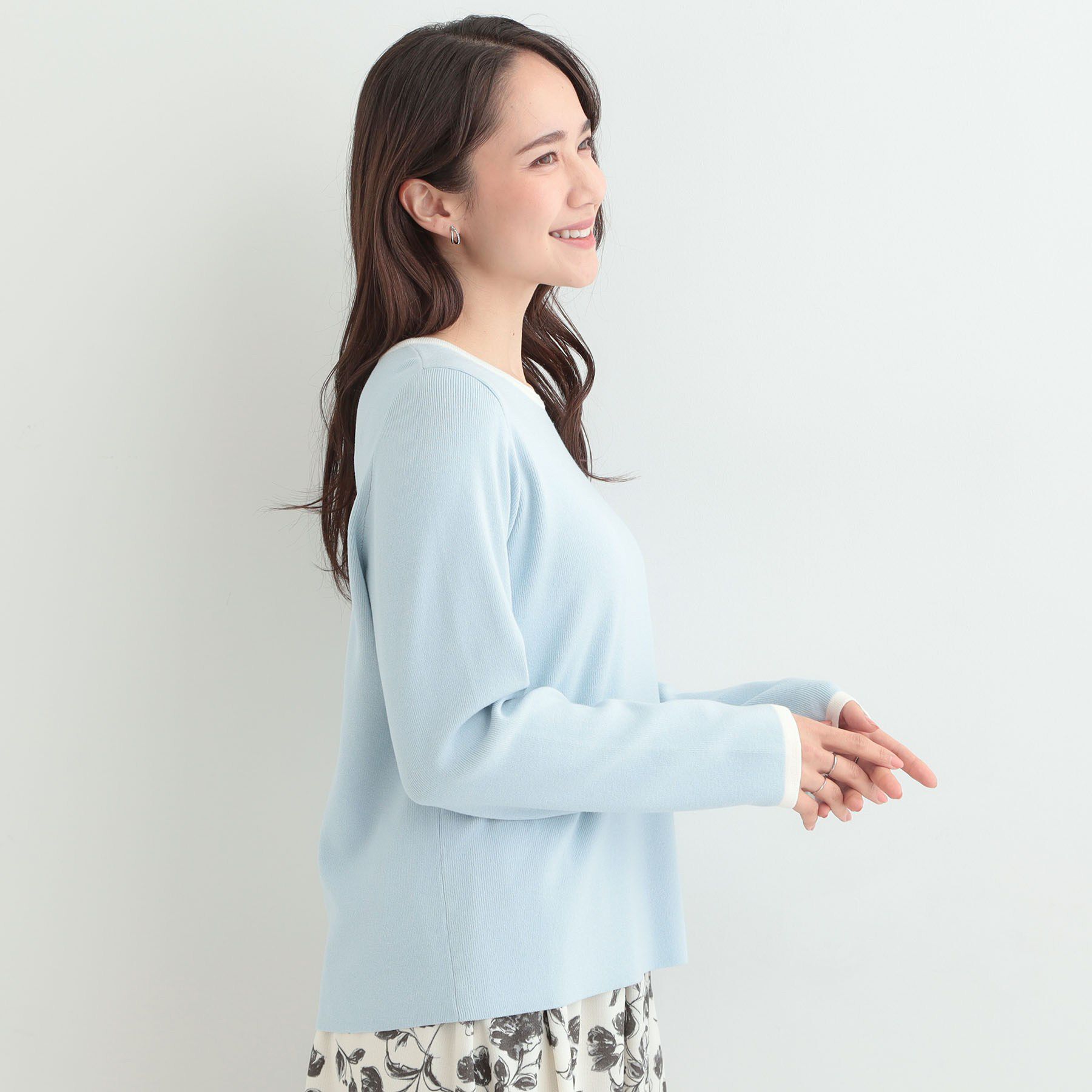 SHOO･LA･RUE「【洗濯機可/S-LL/アンサンブル可】配色クルーネックニット」|ニット・セーター|