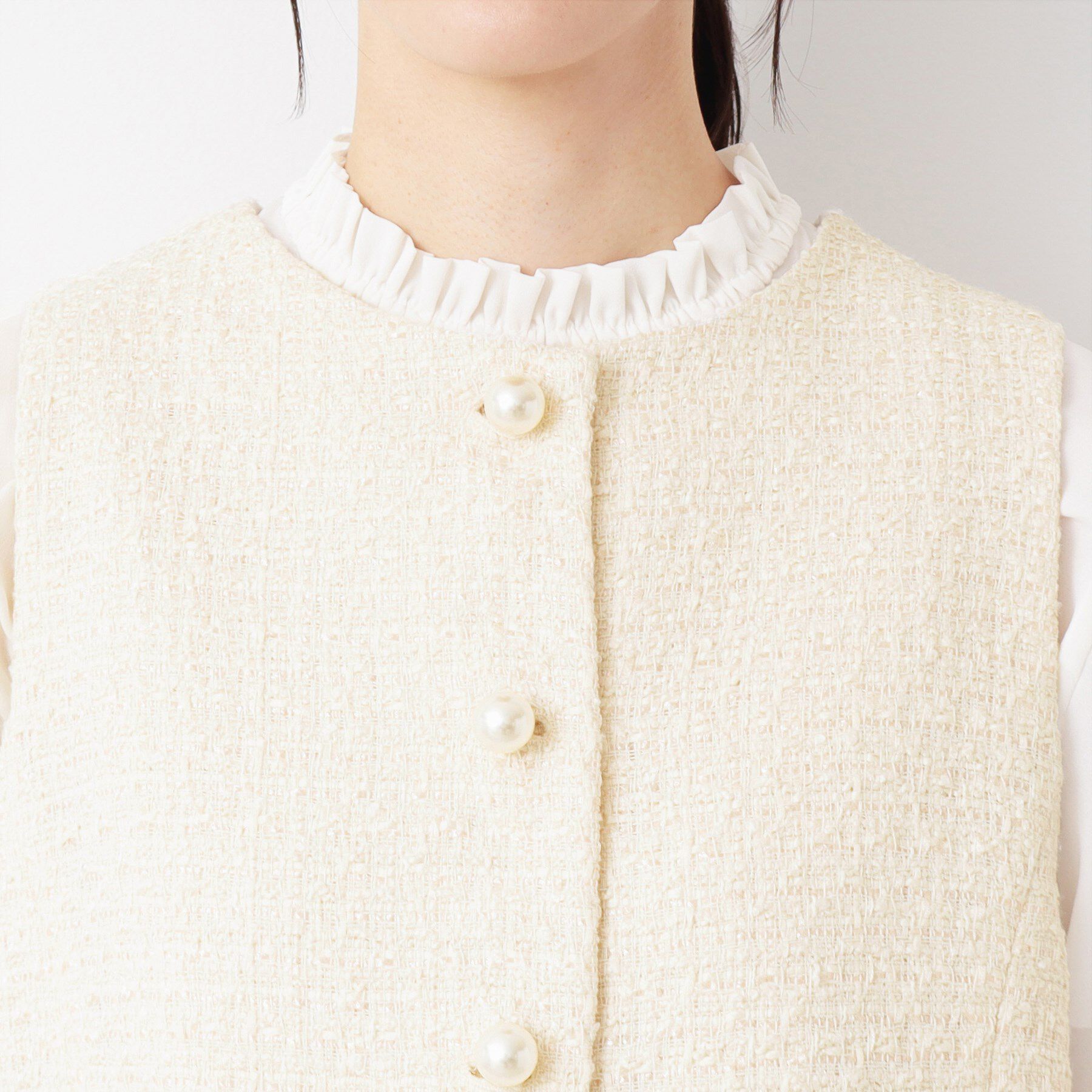 Dessin「【入卒/セレモニー】パール調ボタン付きペプラムツイードジレ」|ベスト・ジレ|
